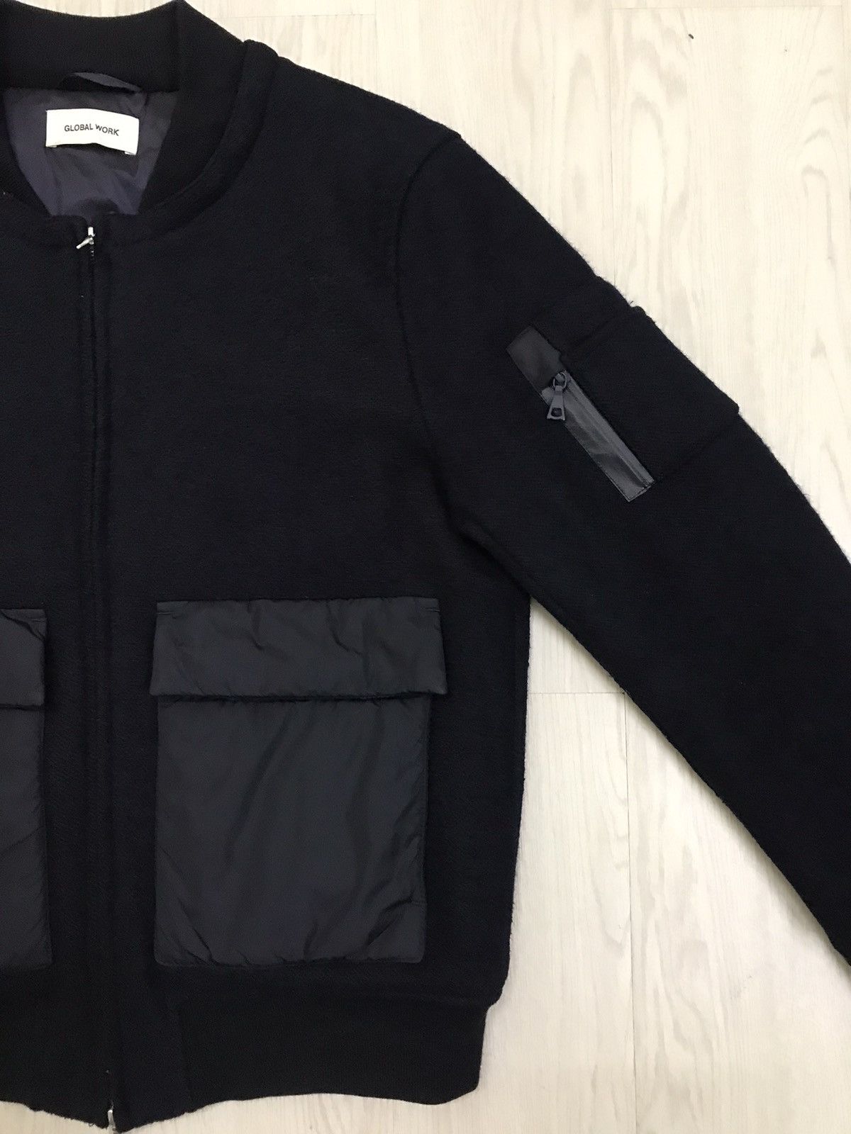 Global Work × Japanese Brand × Vintage Vintage Global Work Japan Indigo Wool Bomber Jacket Size US M / EU 48-50 / 2 - 6 Thumbnail