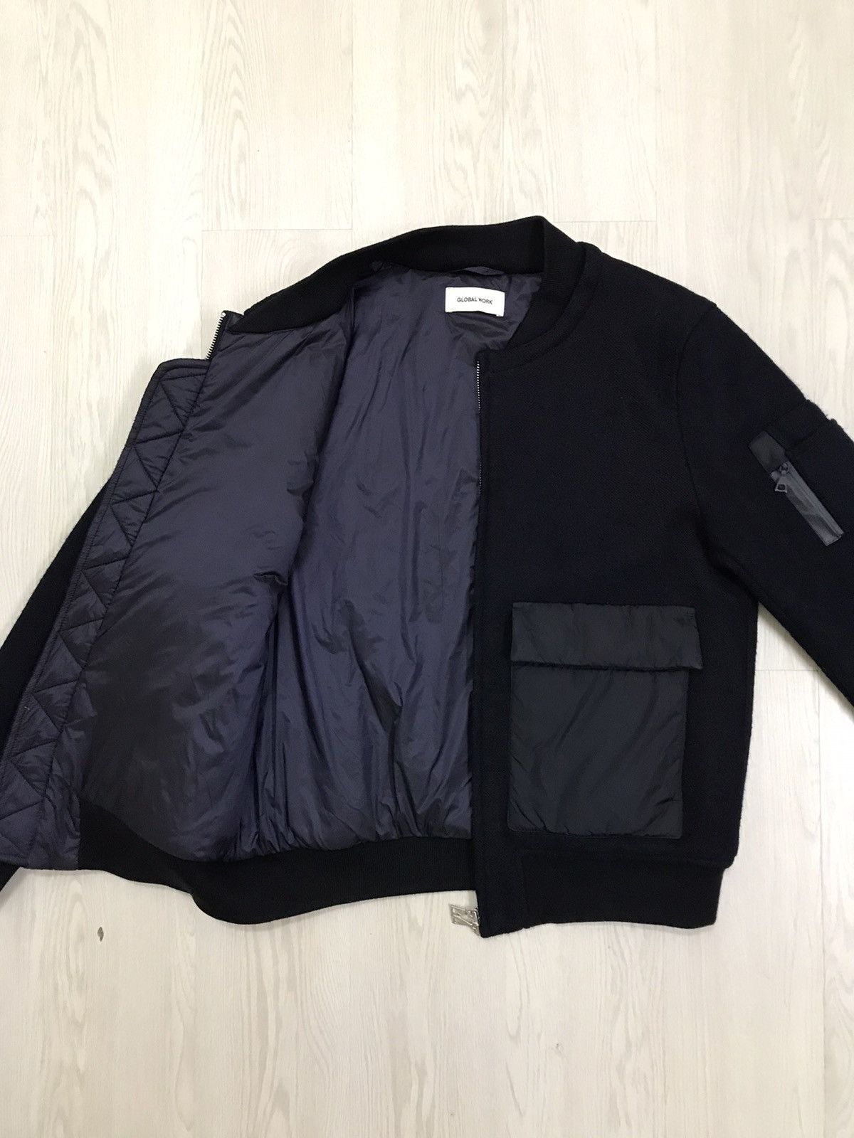 Global Work × Japanese Brand × Vintage Vintage Global Work Japan Indigo Wool Bomber Jacket Size US M / EU 48-50 / 2 - 8 Thumbnail