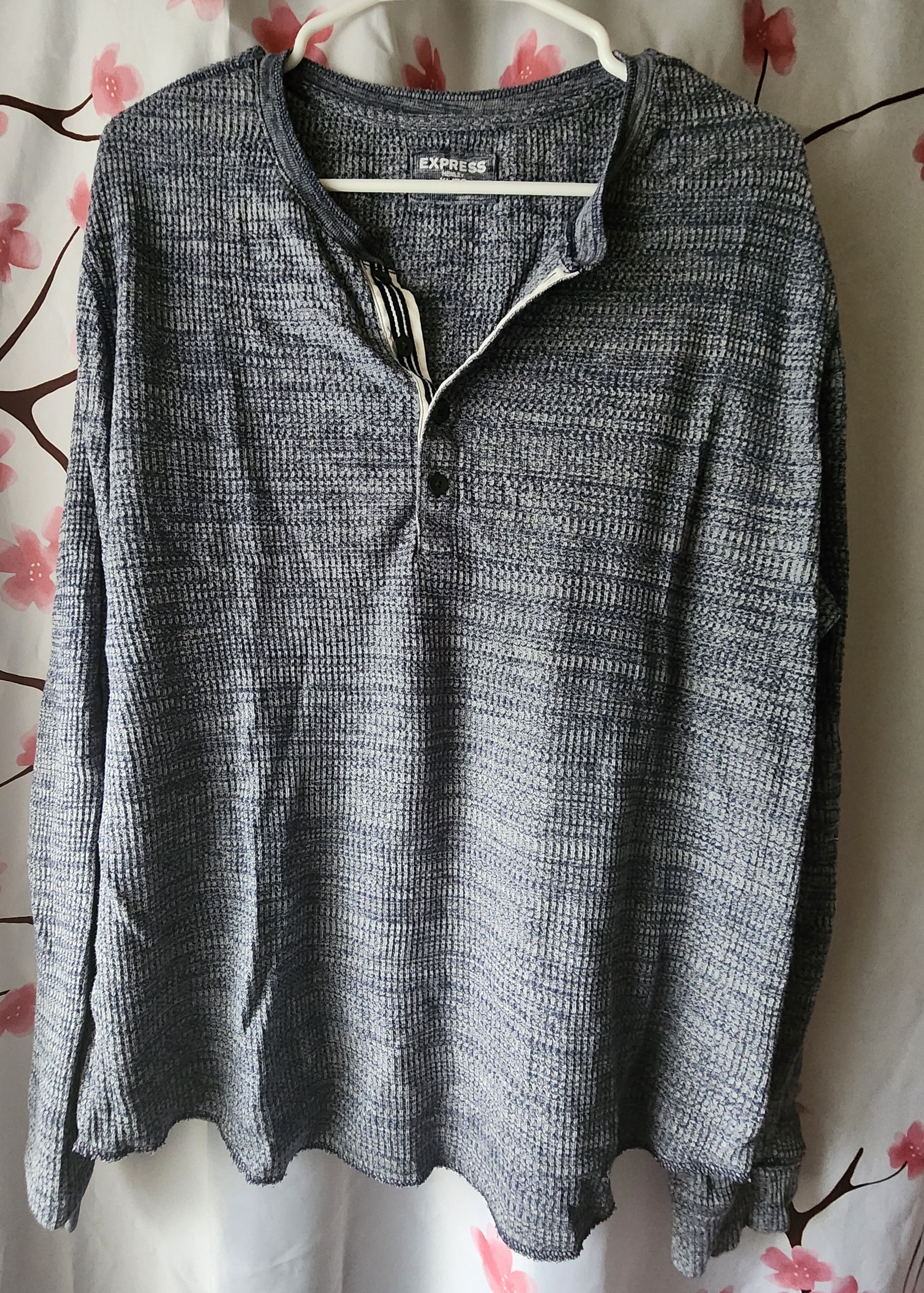Express Express Blue Heather Waffle Henley Long Sleeve Shirt XL Size US XL / EU 56 / 4 - 1 Thumbnail