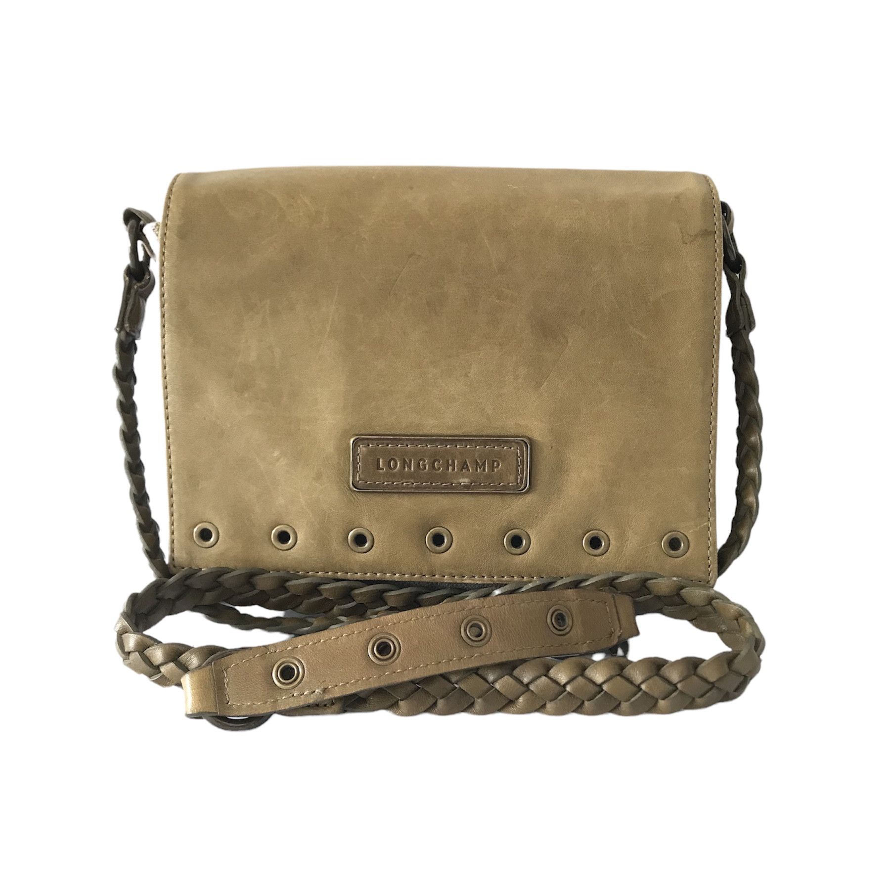 Longchamp Kate Moss Grommet Leather Canvas Crossbody Bag in Green, Women's