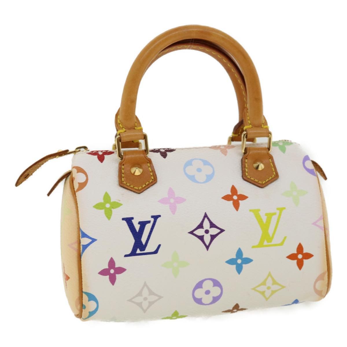 Auth LOUIS VUITTON Monogram Multicolor Mini Speedy Hand Bag White M92645  w/pouch