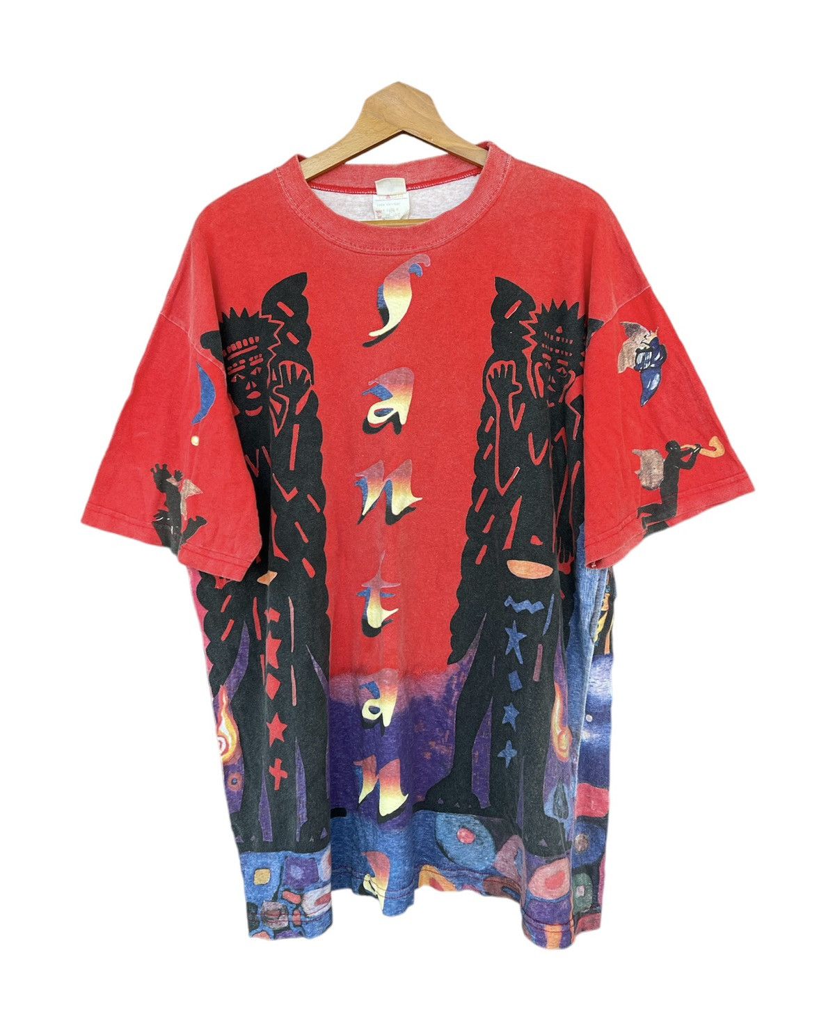 image of Band Tees x Rap Tees Vintage 90's Carlos Santana Over Print Tee in Red, Men's (Size XL)