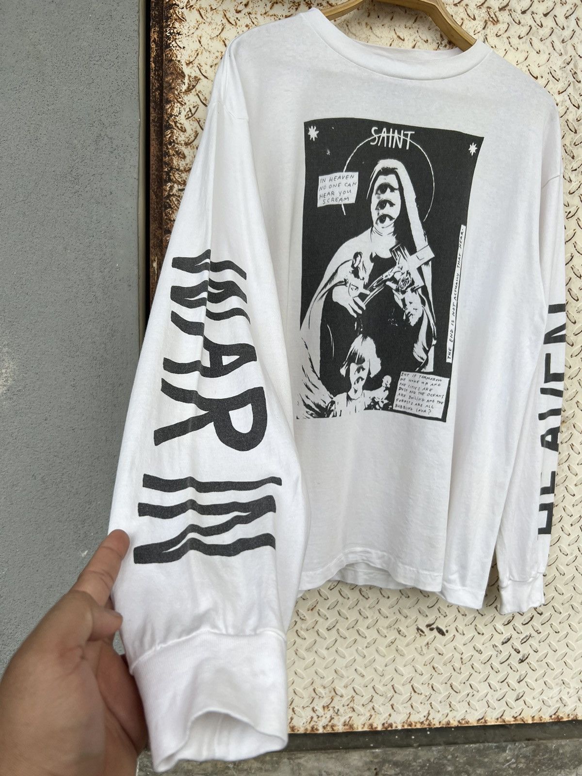 Saint Michael 🔥OFFER🔥SAINT MICHAEL WAR IN HEAVEN LONG SLEEVE TEE WHITE Size US XL / EU 56 / 4 - 6 Thumbnail