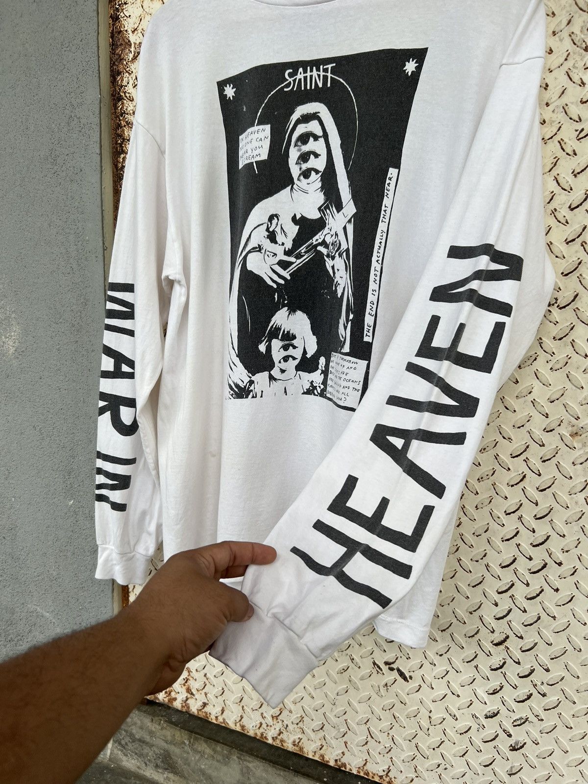 Saint Michael 🔥OFFER🔥SAINT MICHAEL WAR IN HEAVEN LONG SLEEVE TEE WHITE Size US XL / EU 56 / 4 - 7 Thumbnail