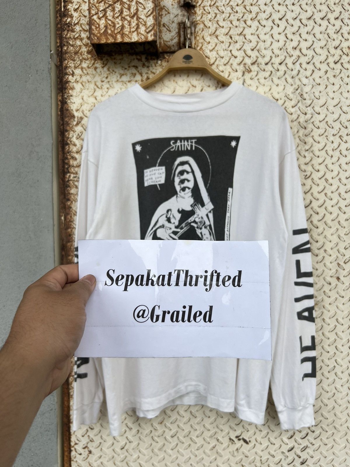 Saint Michael 🔥OFFER🔥SAINT MICHAEL WAR IN HEAVEN LONG SLEEVE TEE WHITE Size US XL / EU 56 / 4 - 14 Thumbnail