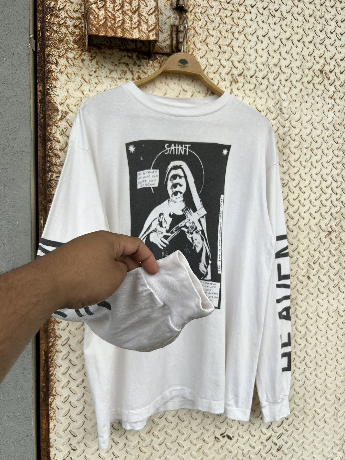 Saint Michael 🔥OFFER🔥SAINT MICHAEL WAR IN HEAVEN LONG SLEEVE TEE WHITE Size US XL / EU 56 / 4 - 5 Thumbnail