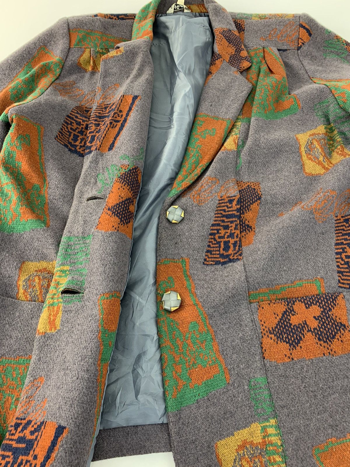 Japanese Brand New Look Approved Wool Coat Jacket Abstract Design Style Size XL / US 12-14 / IT 48-50 - 3 Thumbnail