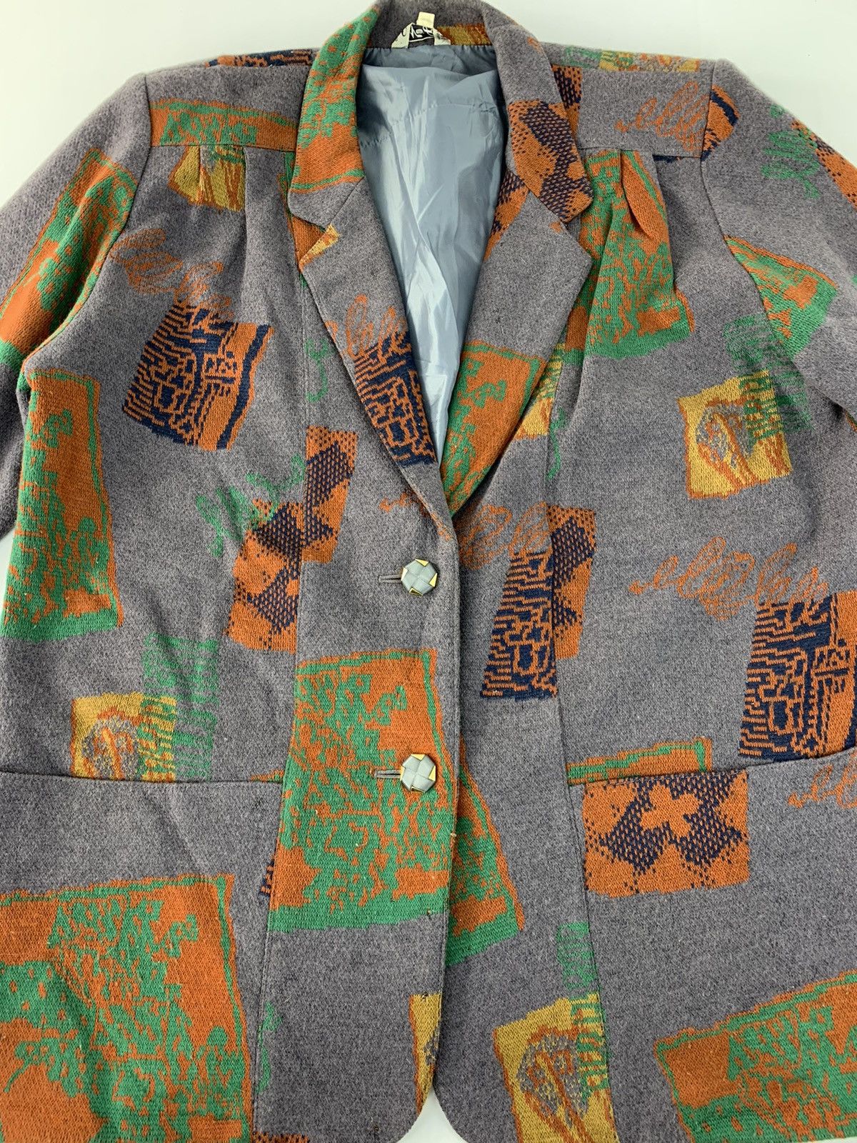 Japanese Brand New Look Approved Wool Coat Jacket Abstract Design Style Size XL / US 12-14 / IT 48-50 - 2 Thumbnail