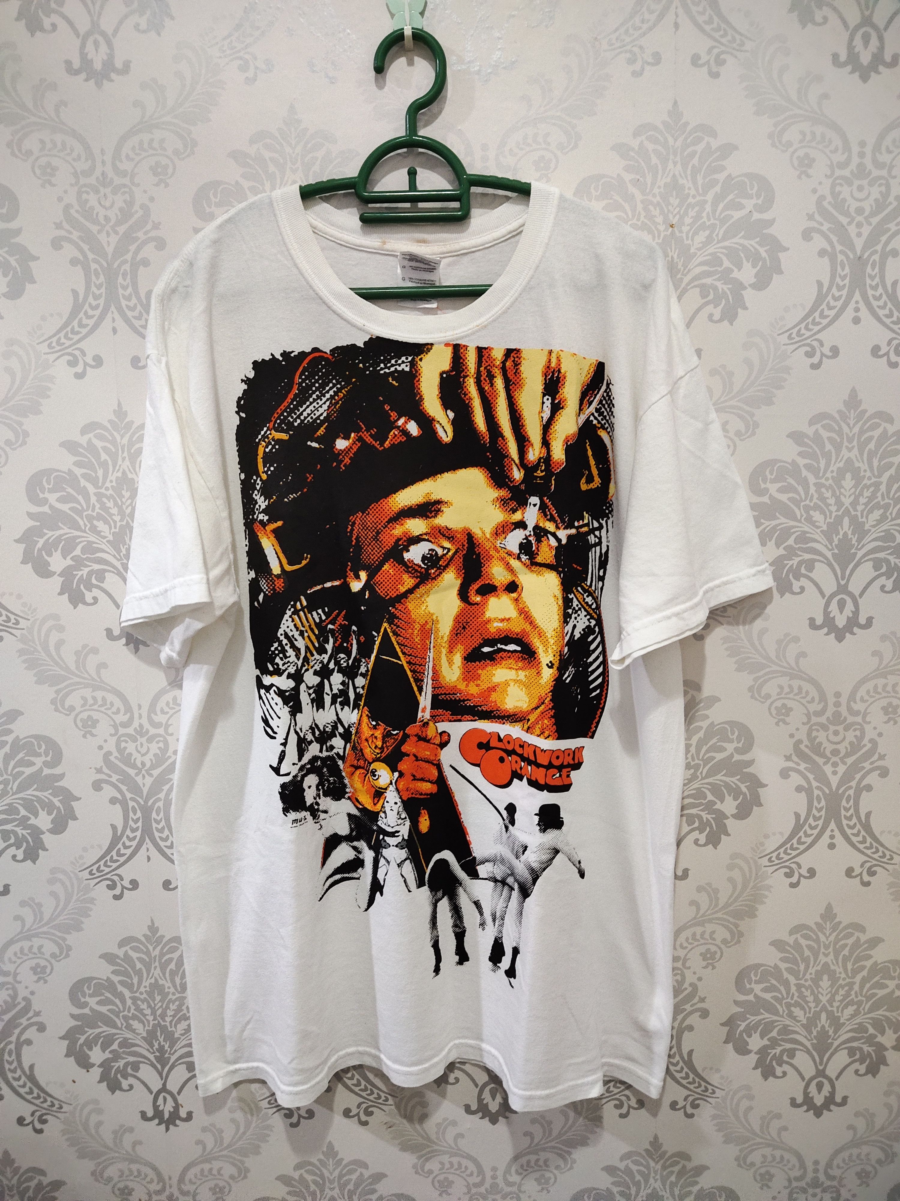 image of Clockwork Orange Movie Overprint Art T-Shirt in White, Men's (Size Large)
