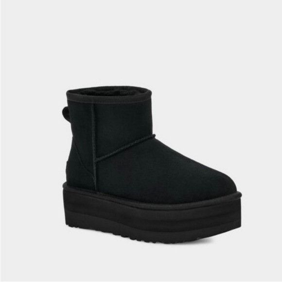 Ugg Australia Classic Mini Black Suede Leather Platform Boot