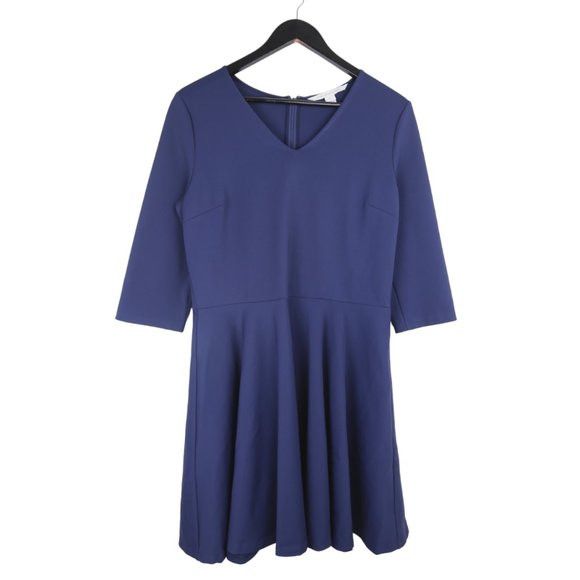 Diane Von Furstenberg Jeannie V-Neck Elbow Navy Blue Dress