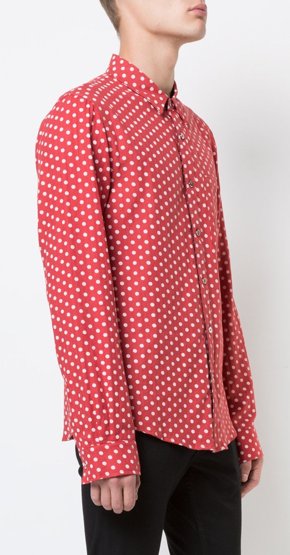 image of Amiri Polka Dot Cashmere Button Up in Red, Men's (Size Small)