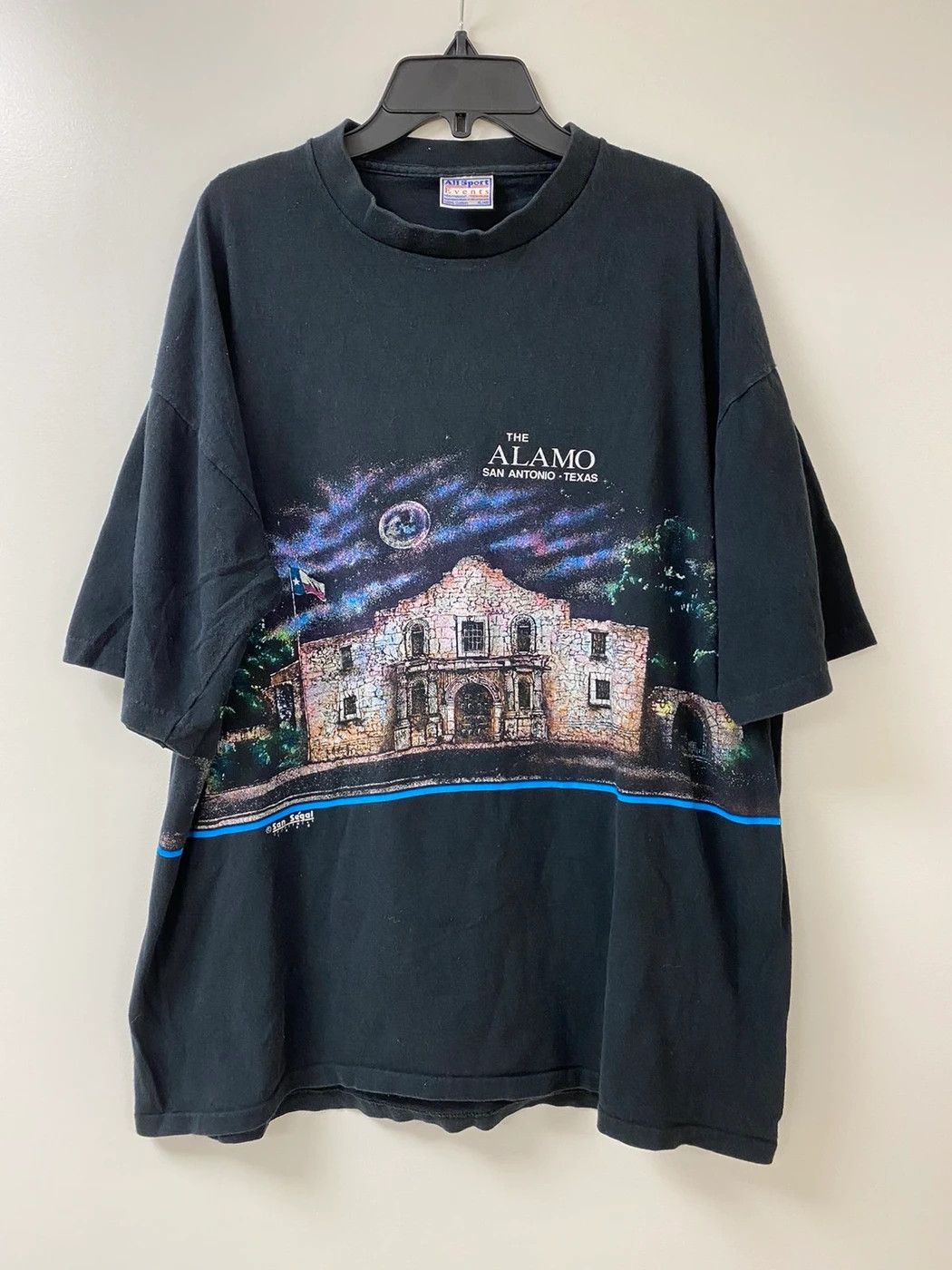 image of Vintage 1990 Alamo San Antonio Texas Tee San Segal in Black, Men's (Size XL)