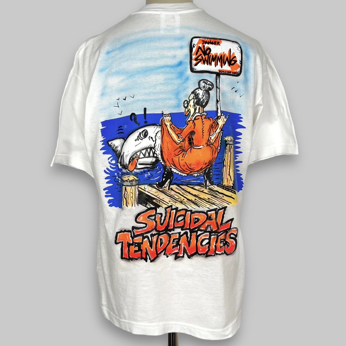 image of Band Tees x Hanes Vintage 90's Suicidal Tendencies ‘No Swimming’ T Shirt in White, Men's (Size Larg