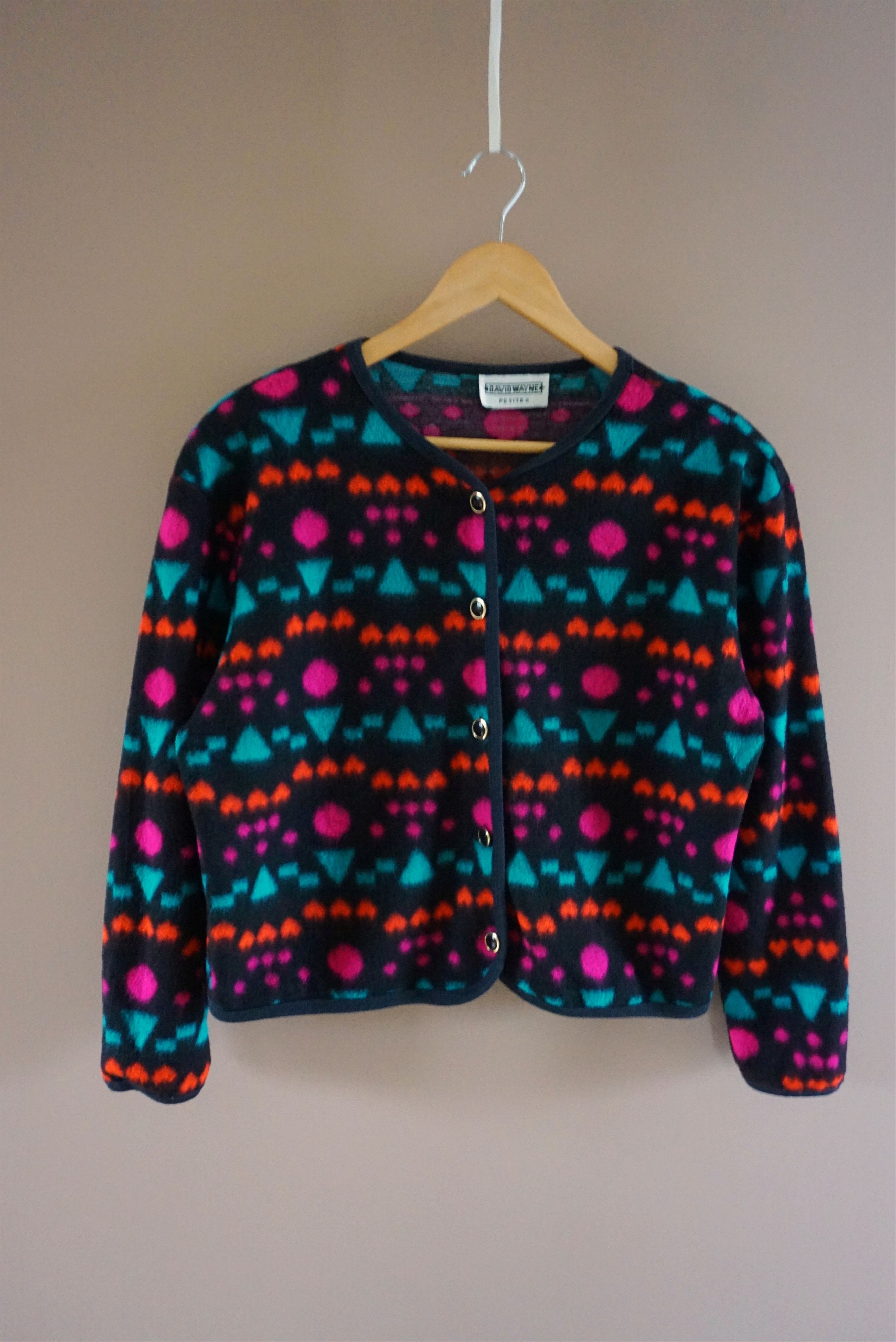 Vintage 80s 90s patterned top M 8/10 fleece cardigan jersey Y2K Size M / US 6-8 / IT 42-44 - 14 Thumbnail
