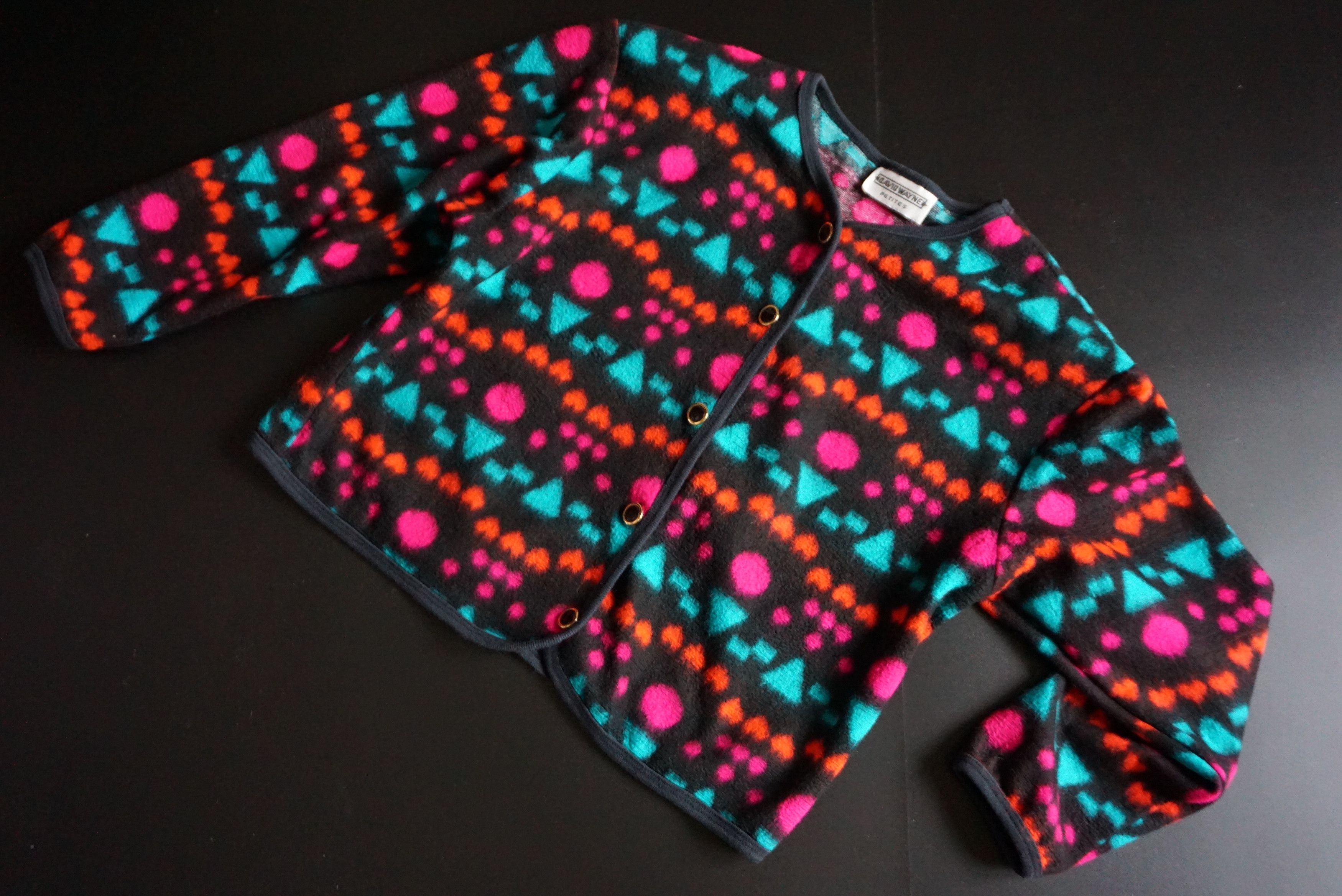 Vintage 80s 90s patterned top M 8/10 fleece cardigan jersey Y2K Size M / US 6-8 / IT 42-44 - 3 Thumbnail