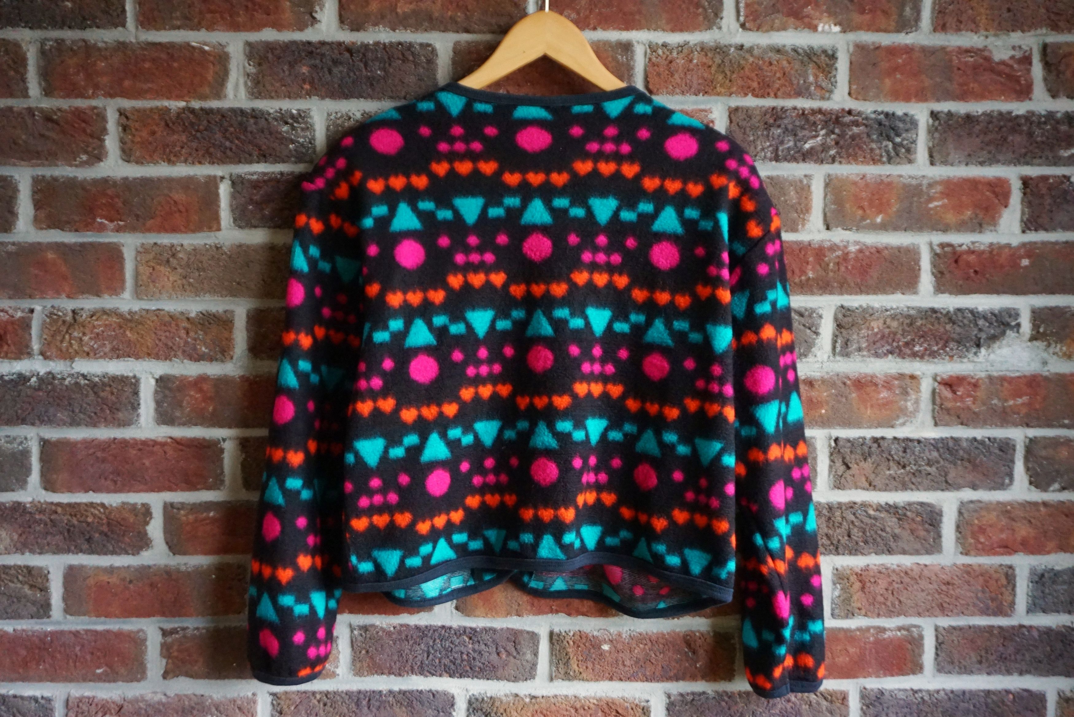 Vintage 80s 90s patterned top M 8/10 fleece cardigan jersey Y2K Size M / US 6-8 / IT 42-44 - 11 Thumbnail