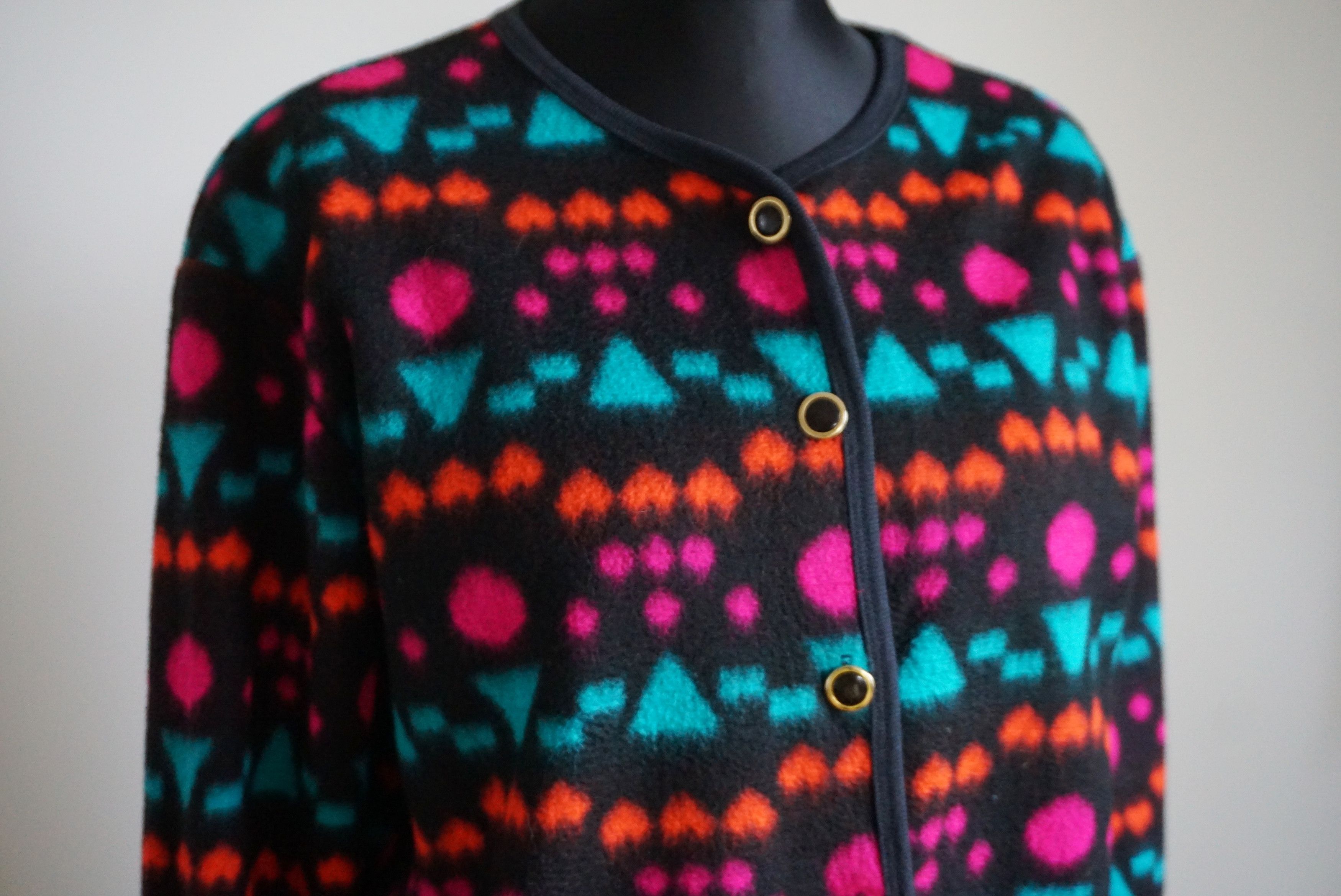 Vintage 80s 90s patterned top M 8/10 fleece cardigan jersey Y2K Size M / US 6-8 / IT 42-44 - 19 Thumbnail