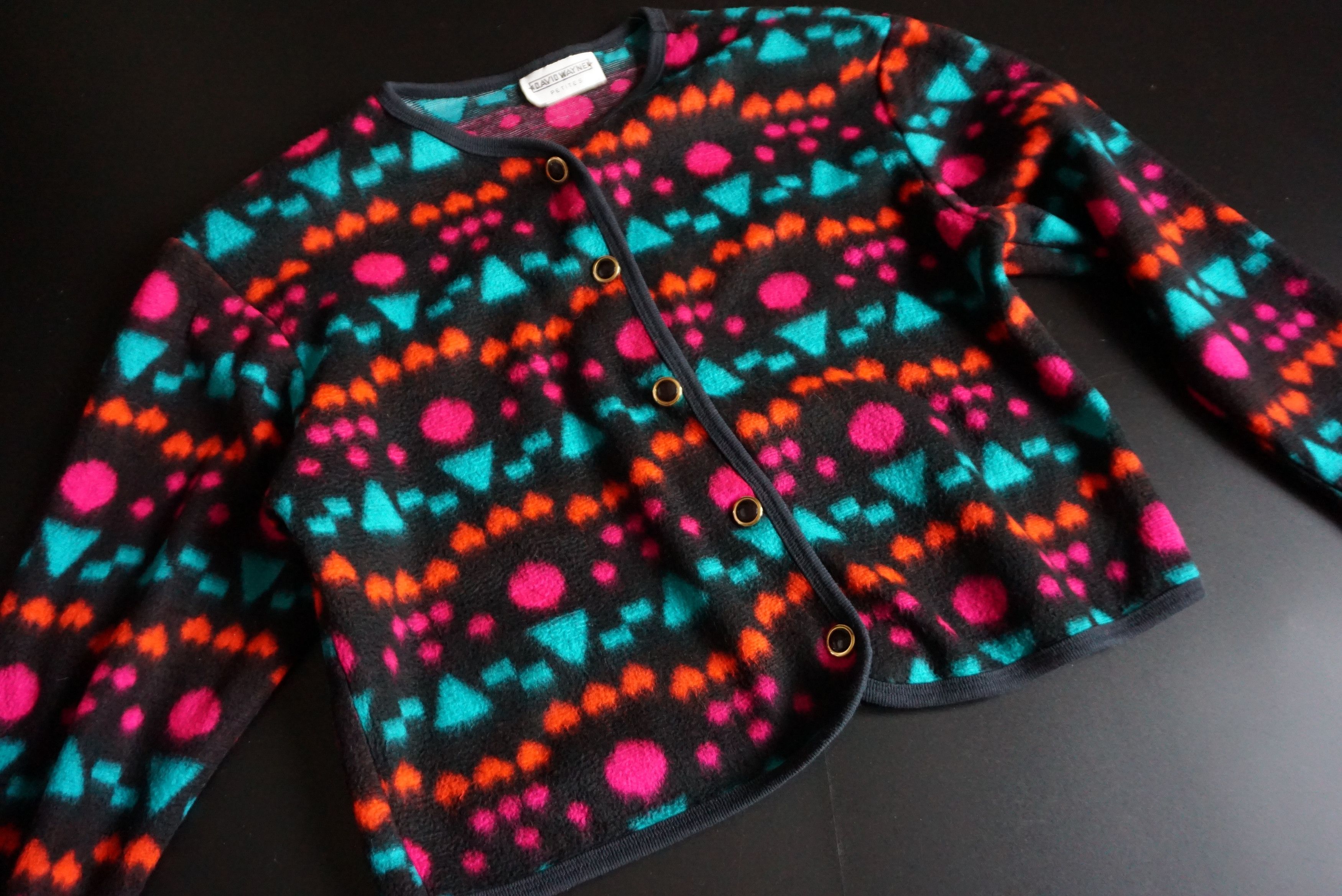 Vintage 80s 90s patterned top M 8/10 fleece cardigan jersey Y2K Size M / US 6-8 / IT 42-44 - 24 Thumbnail