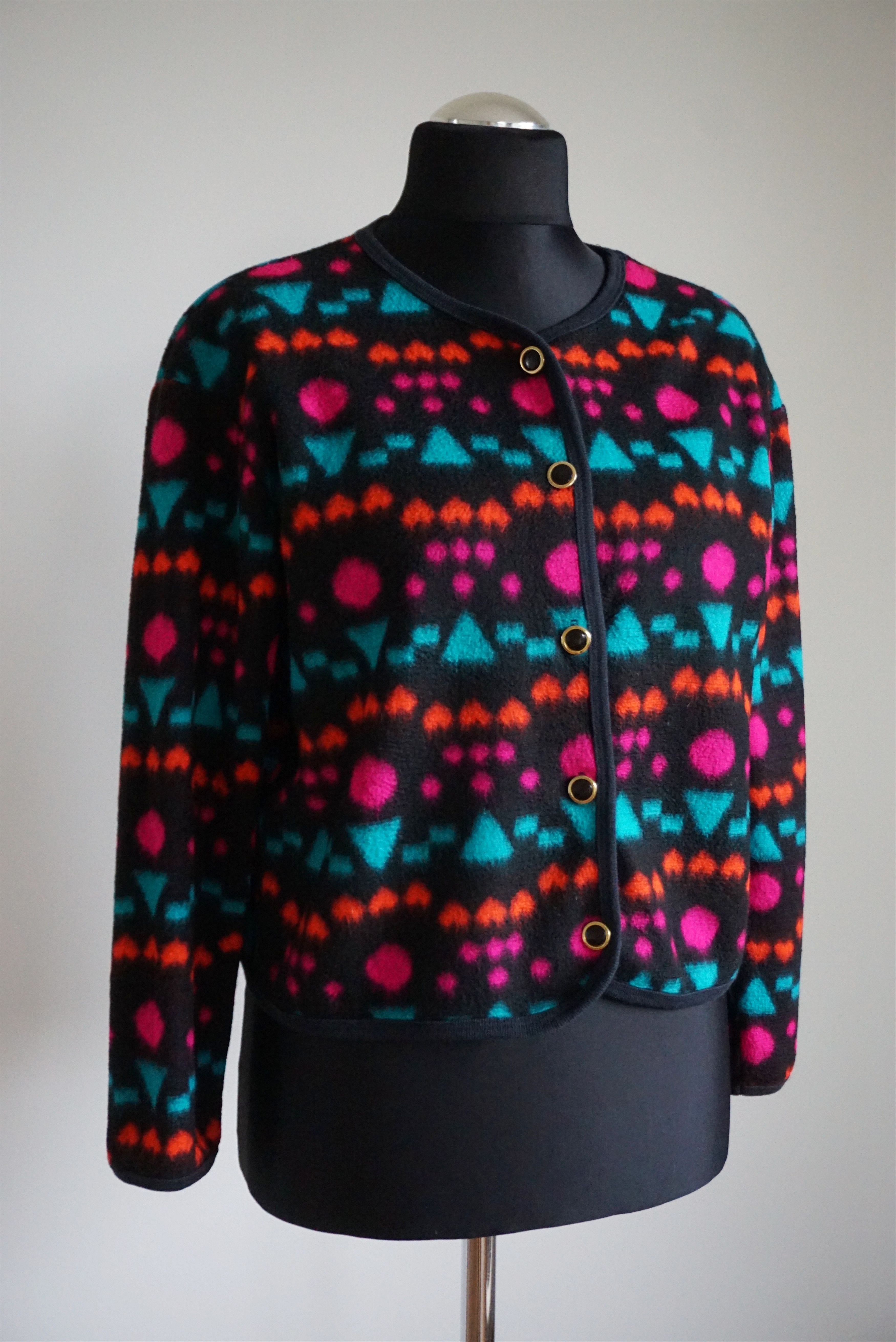 Vintage 80s 90s patterned top M 8/10 fleece cardigan jersey Y2K Size M / US 6-8 / IT 42-44 - 17 Thumbnail