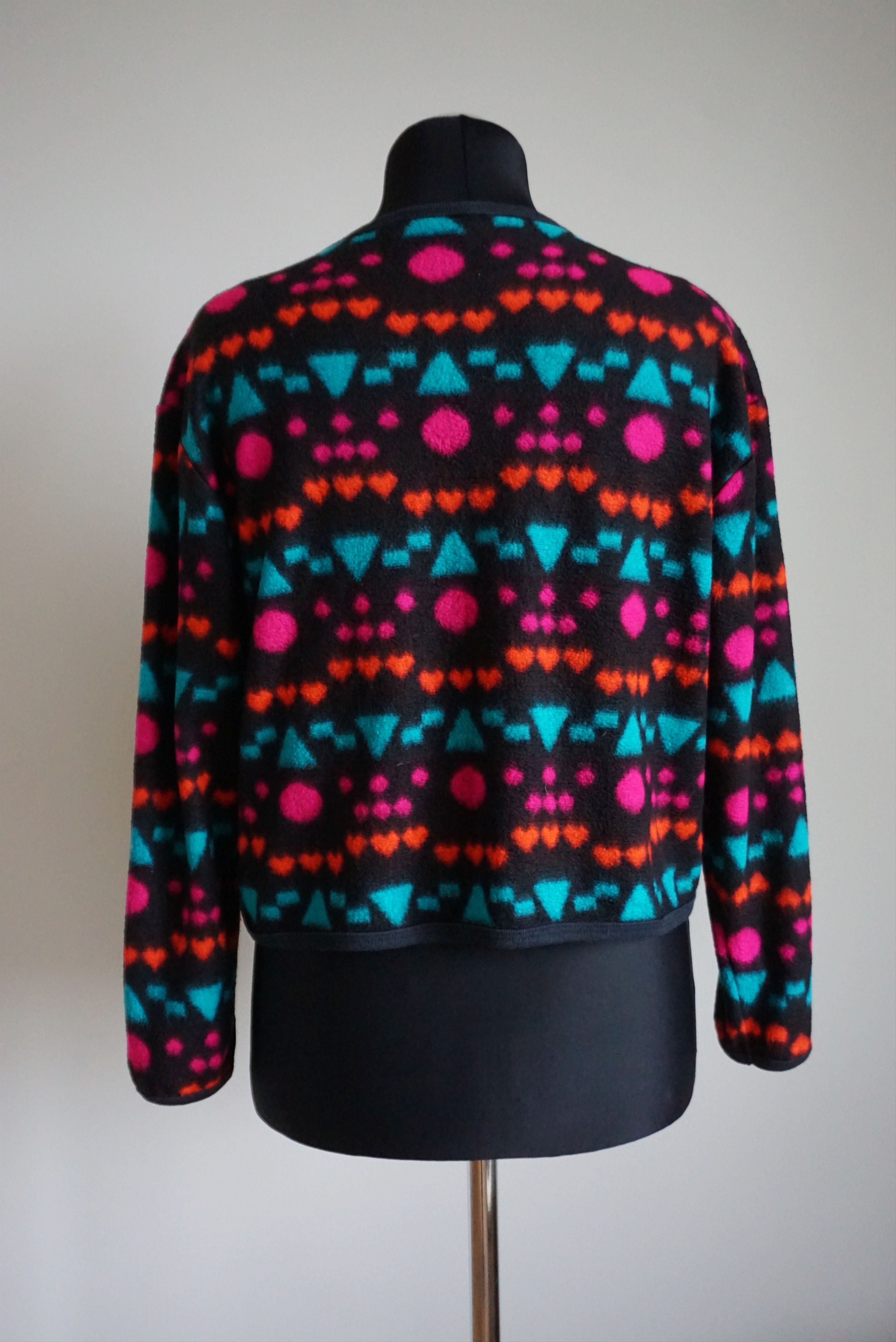 Vintage 80s 90s patterned top M 8/10 fleece cardigan jersey Y2K Size M / US 6-8 / IT 42-44 - 21 Thumbnail