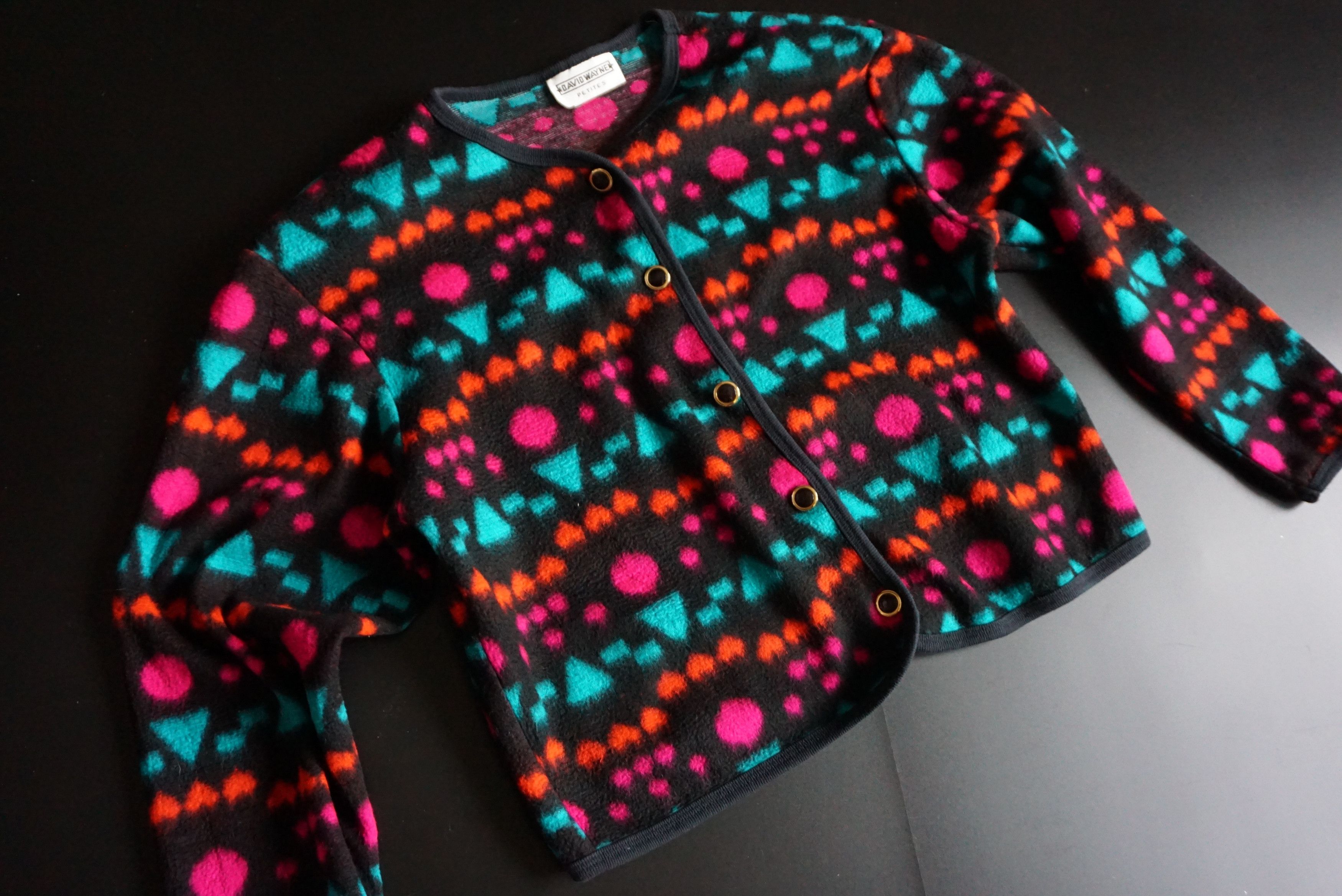 Vintage 80s 90s patterned top M 8/10 fleece cardigan jersey Y2K Size M / US 6-8 / IT 42-44 - 25 Thumbnail