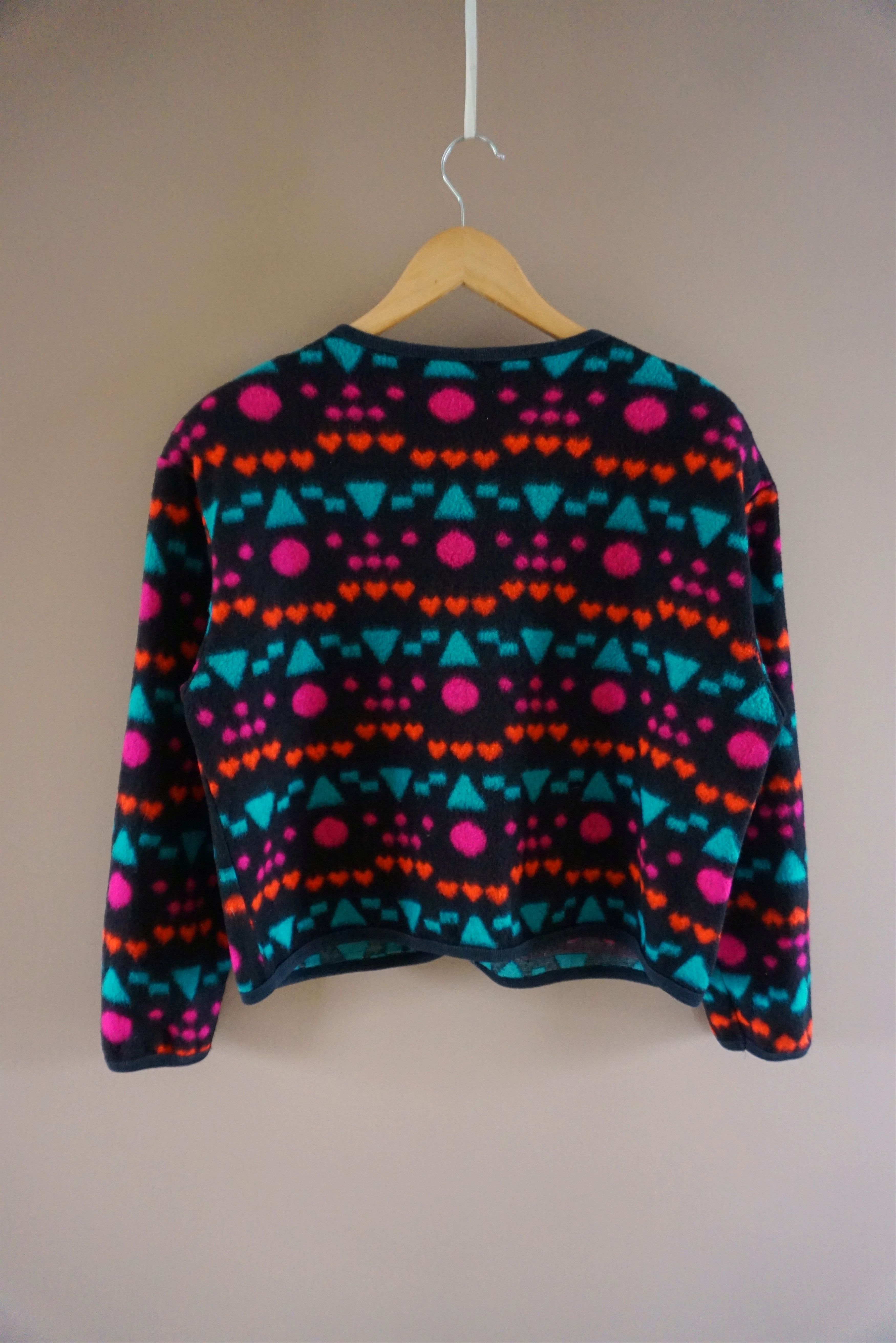 Vintage 80s 90s patterned top M 8/10 fleece cardigan jersey Y2K Size M / US 6-8 / IT 42-44 - 13 Thumbnail