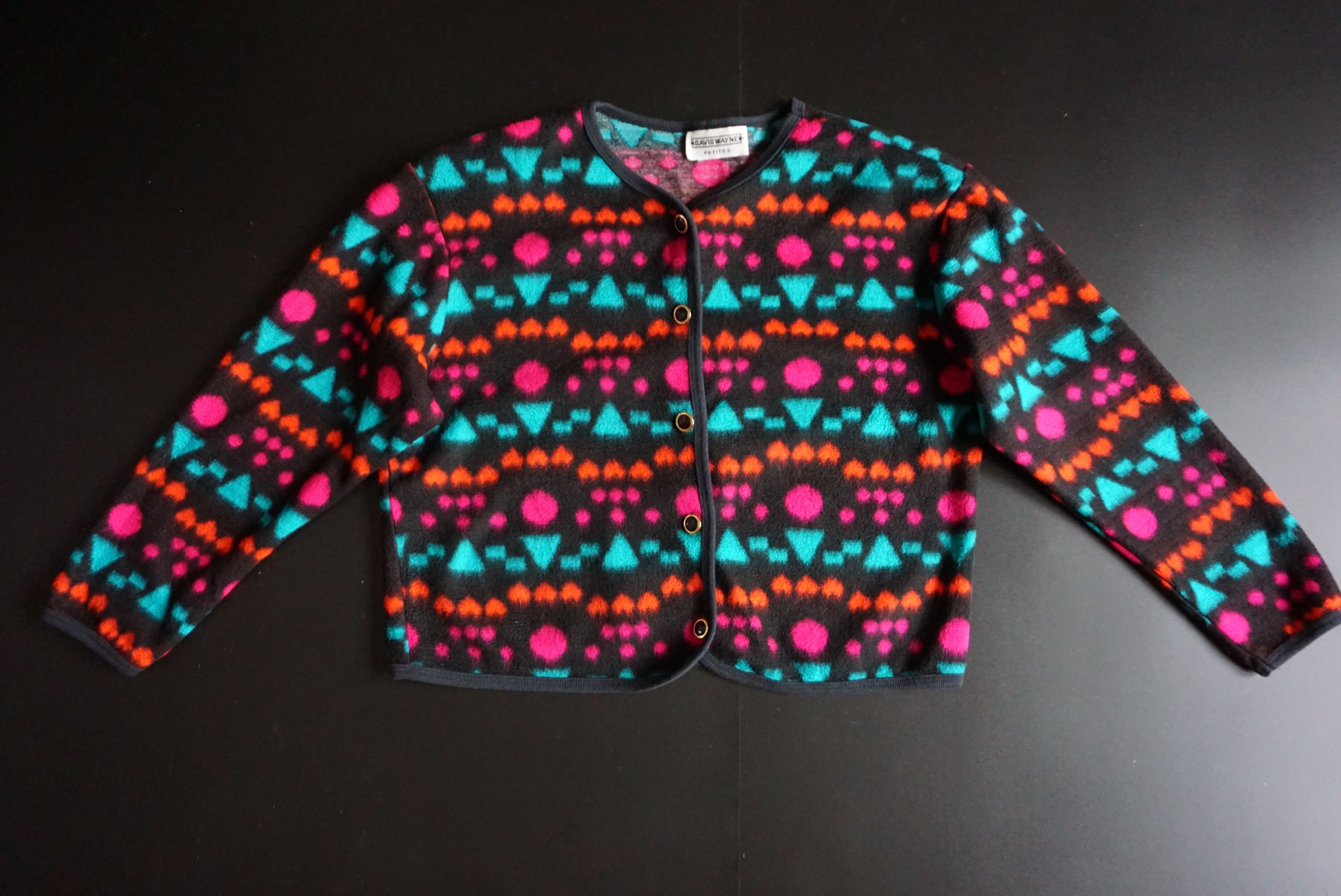 Vintage 80s 90s patterned top M 8/10 fleece cardigan jersey Y2K Size M / US 6-8 / IT 42-44 - 1 Thumbnail