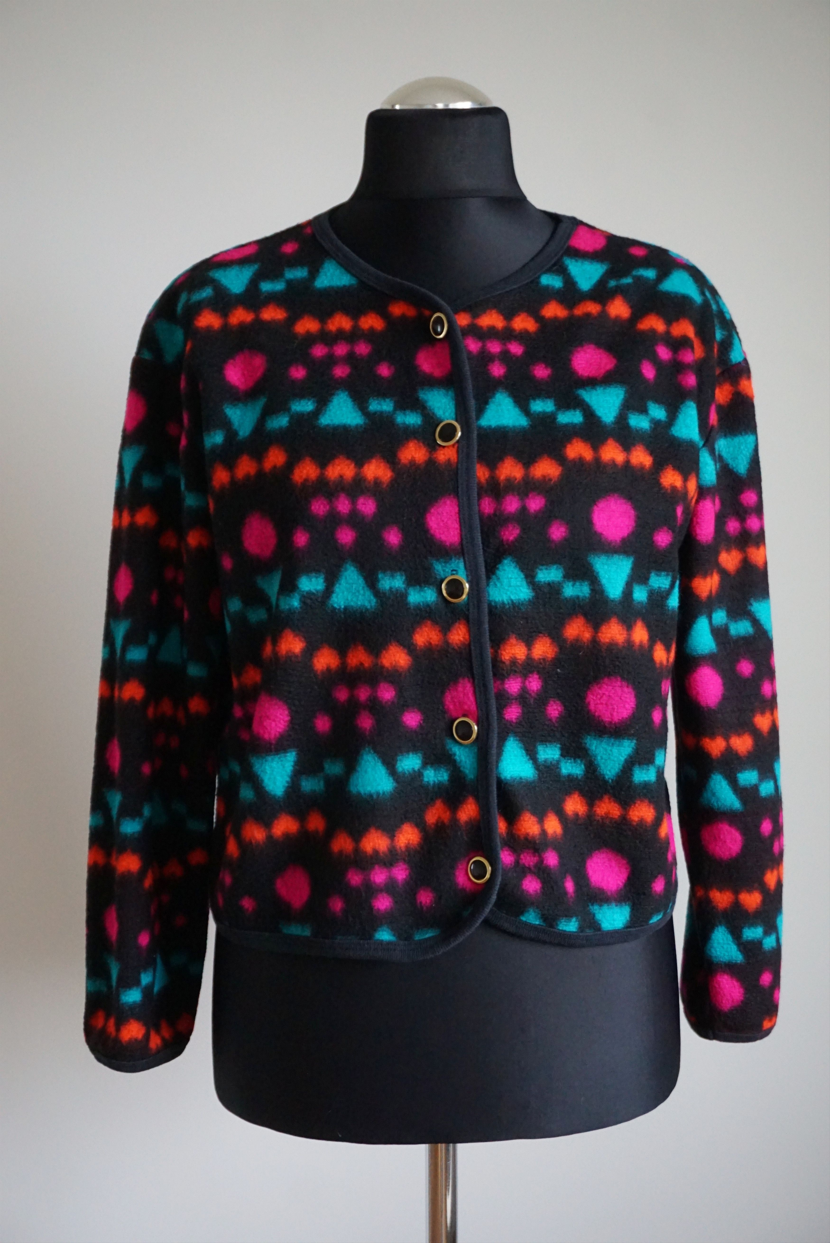 Vintage 80s 90s patterned top M 8/10 fleece cardigan jersey Y2K Size M / US 6-8 / IT 42-44 - 18 Thumbnail