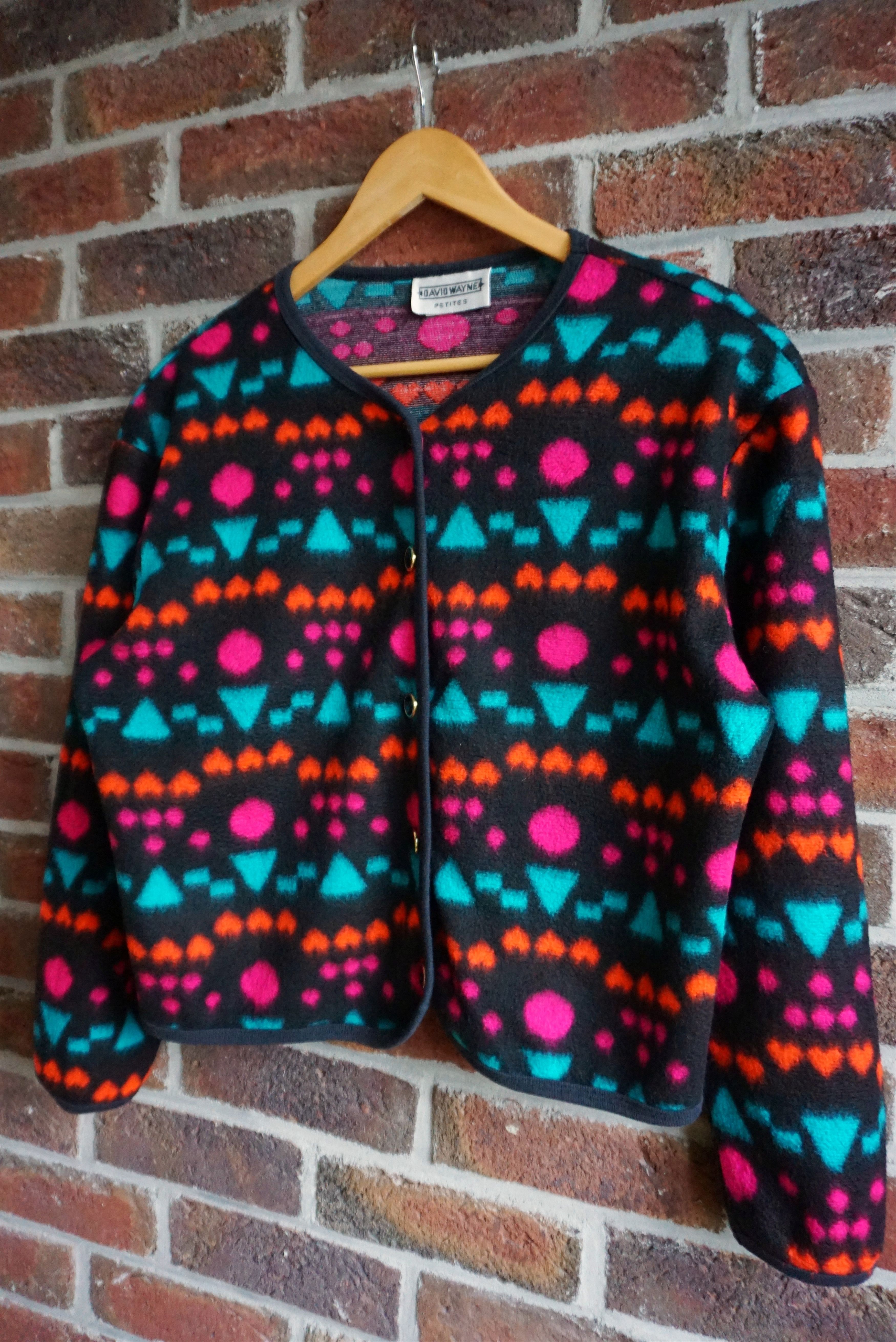 Vintage 80s 90s patterned top M 8/10 fleece cardigan jersey Y2K Size M / US 6-8 / IT 42-44 - 7 Thumbnail