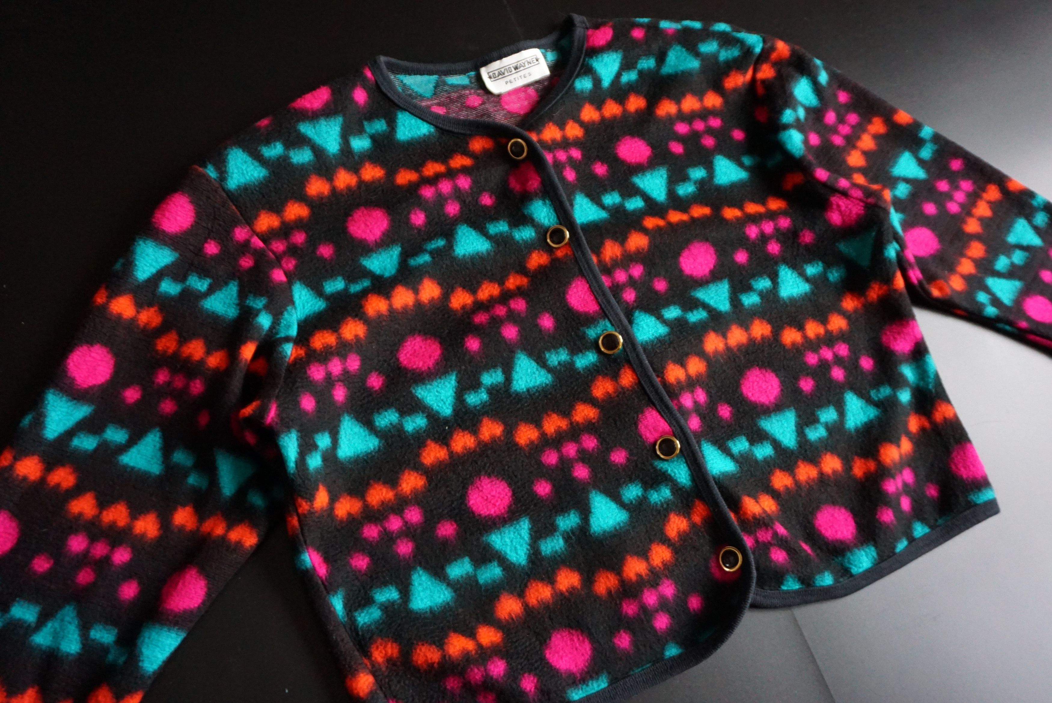 Vintage 80s 90s patterned top M 8/10 fleece cardigan jersey Y2K Size M / US 6-8 / IT 42-44 - 6 Thumbnail