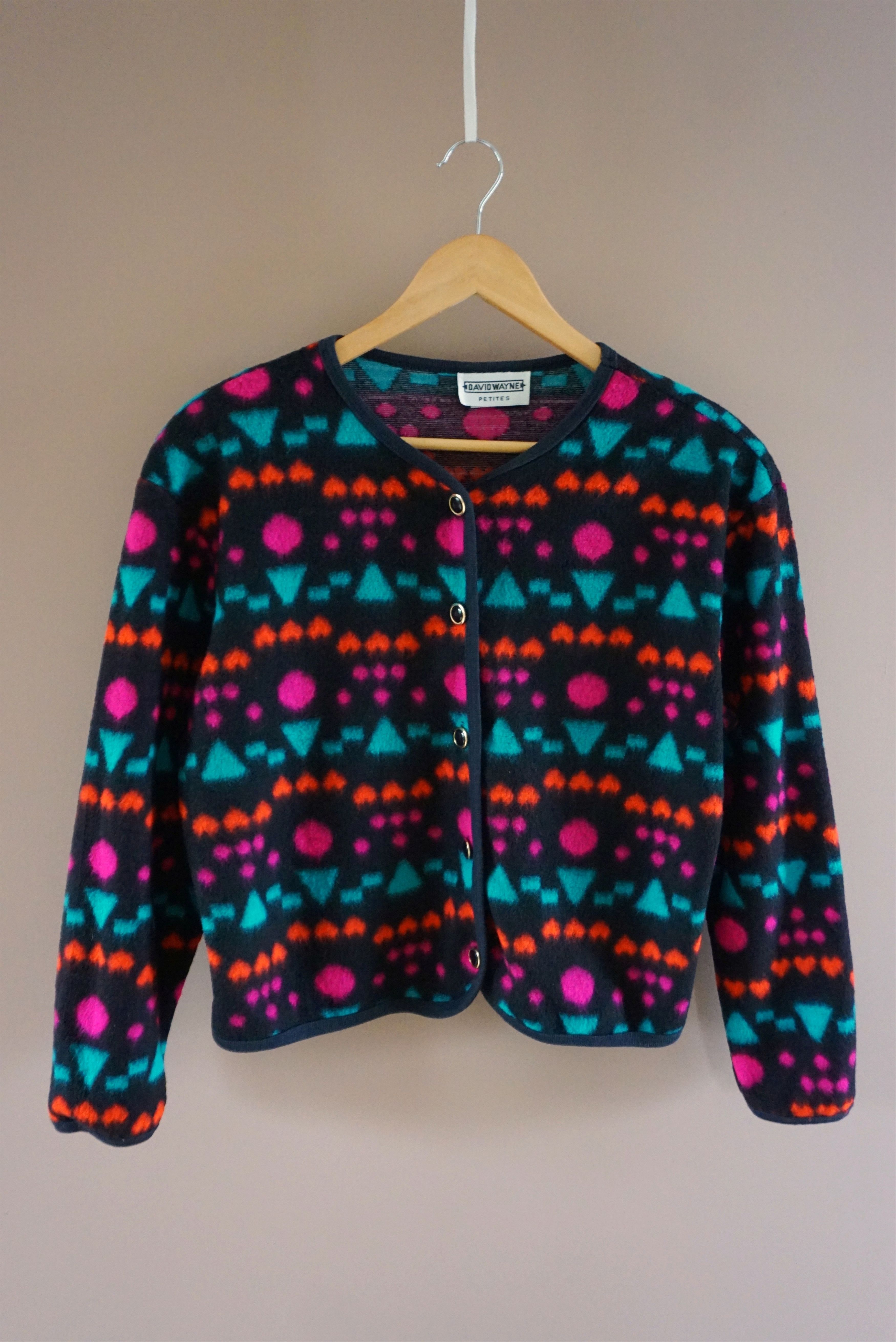 Vintage 80s 90s patterned top M 8/10 fleece cardigan jersey Y2K Size M / US 6-8 / IT 42-44 - 15 Thumbnail