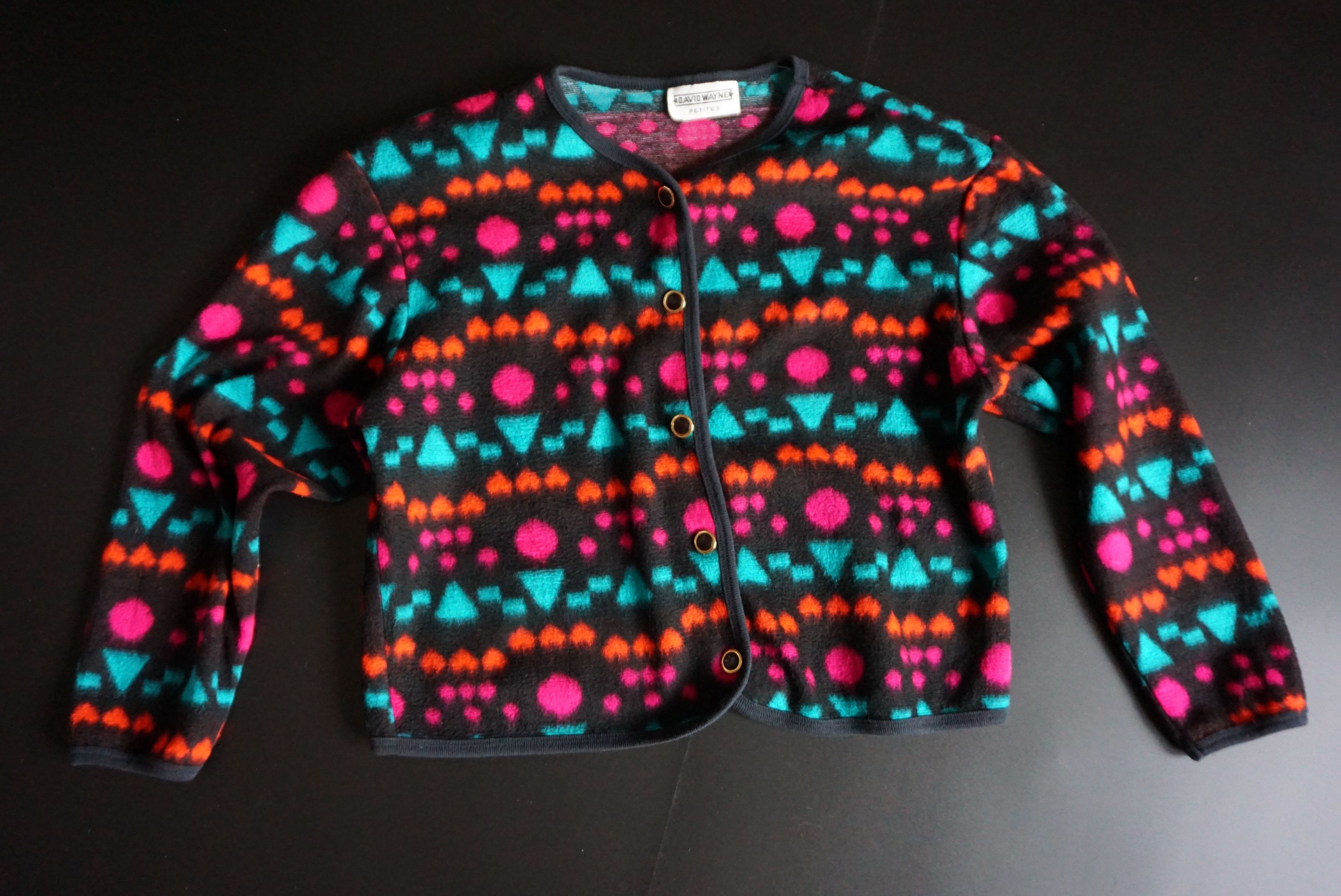 Vintage 80s 90s patterned top M 8/10 fleece cardigan jersey Y2K Size M / US 6-8 / IT 42-44 - 5 Thumbnail