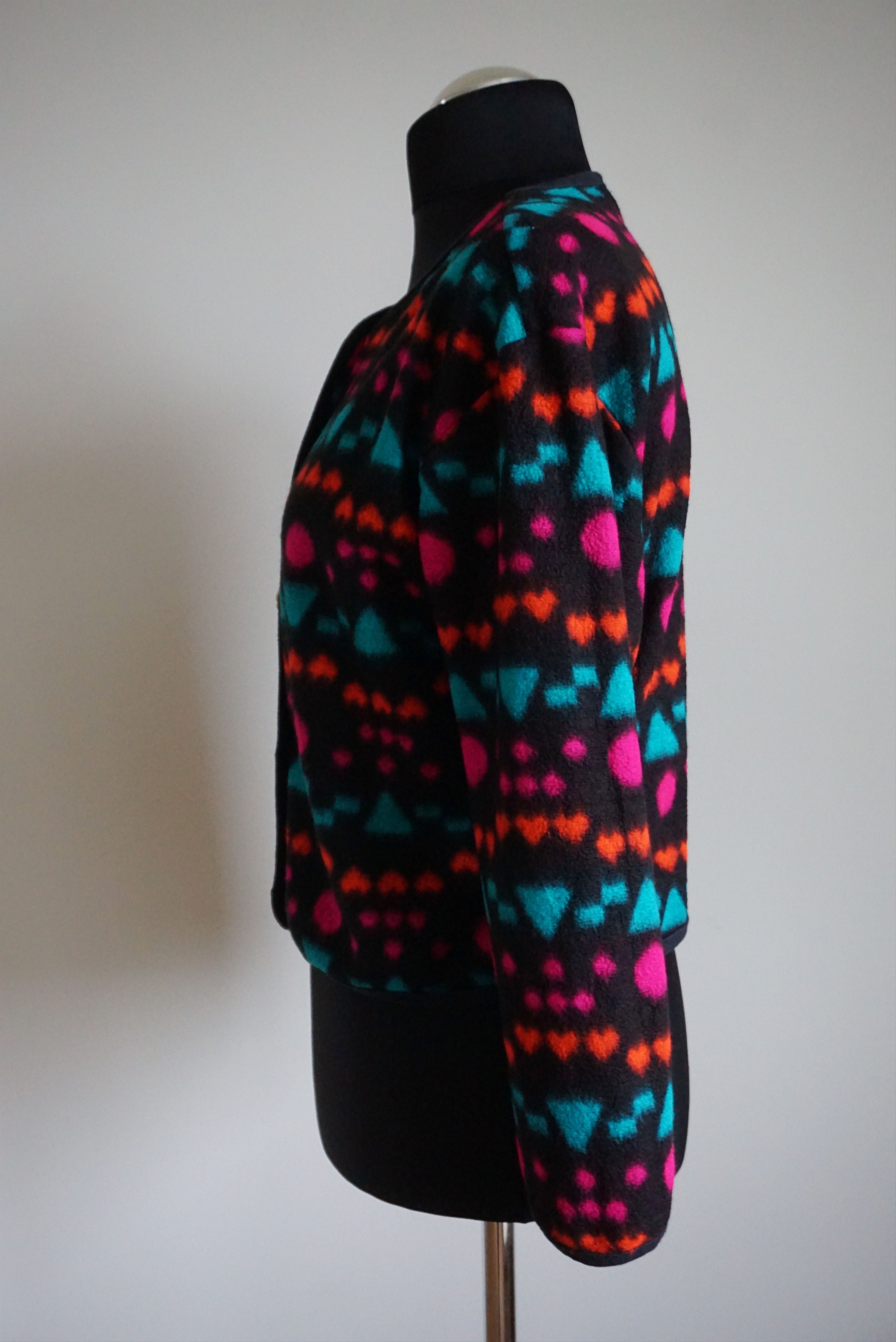 Vintage 80s 90s patterned top M 8/10 fleece cardigan jersey Y2K Size M / US 6-8 / IT 42-44 - 20 Thumbnail