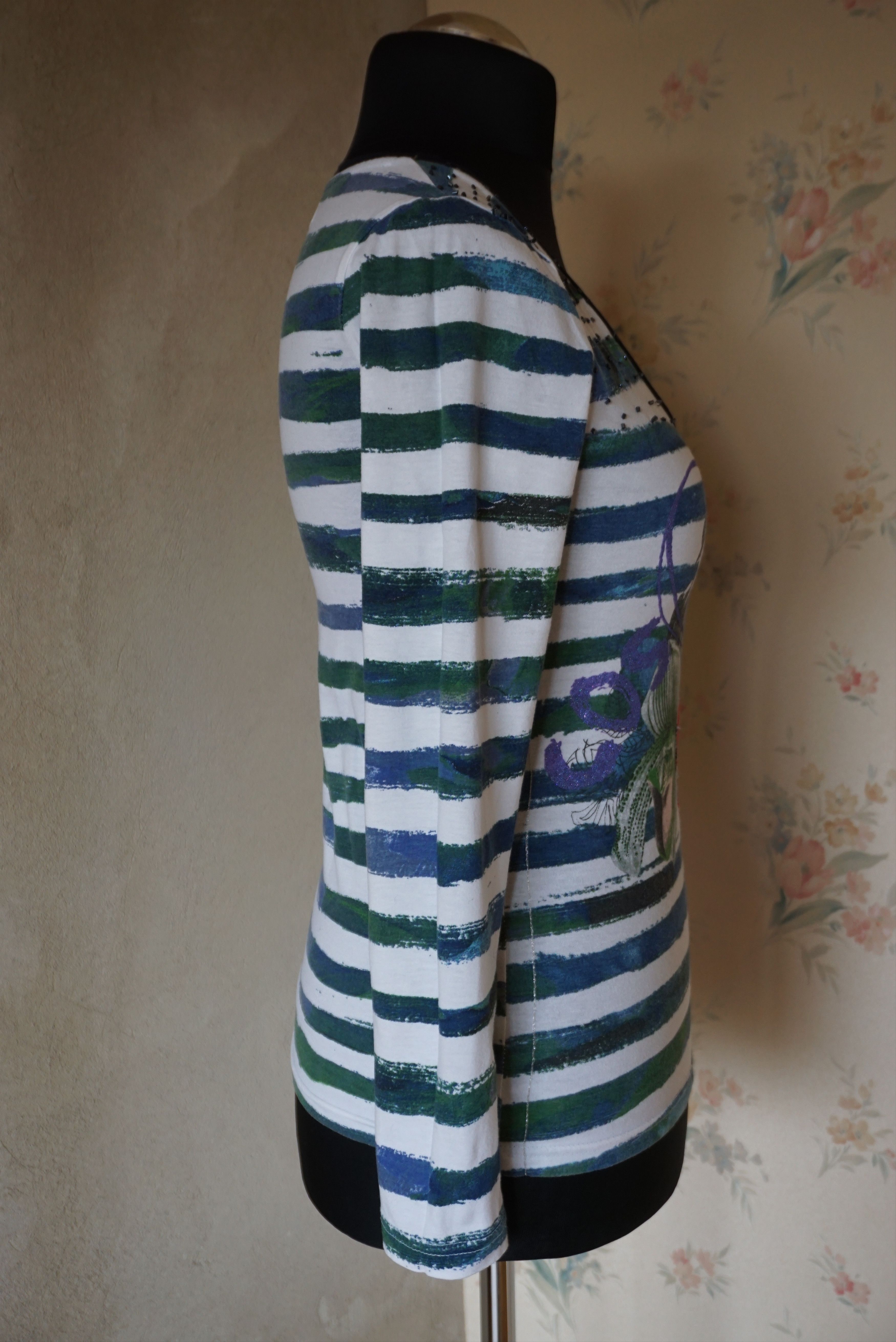 Designer Desigual top S 4/6 patterned stylish t-shirt striped slimfit Size S / US 4 / IT 40 - 13 Thumbnail