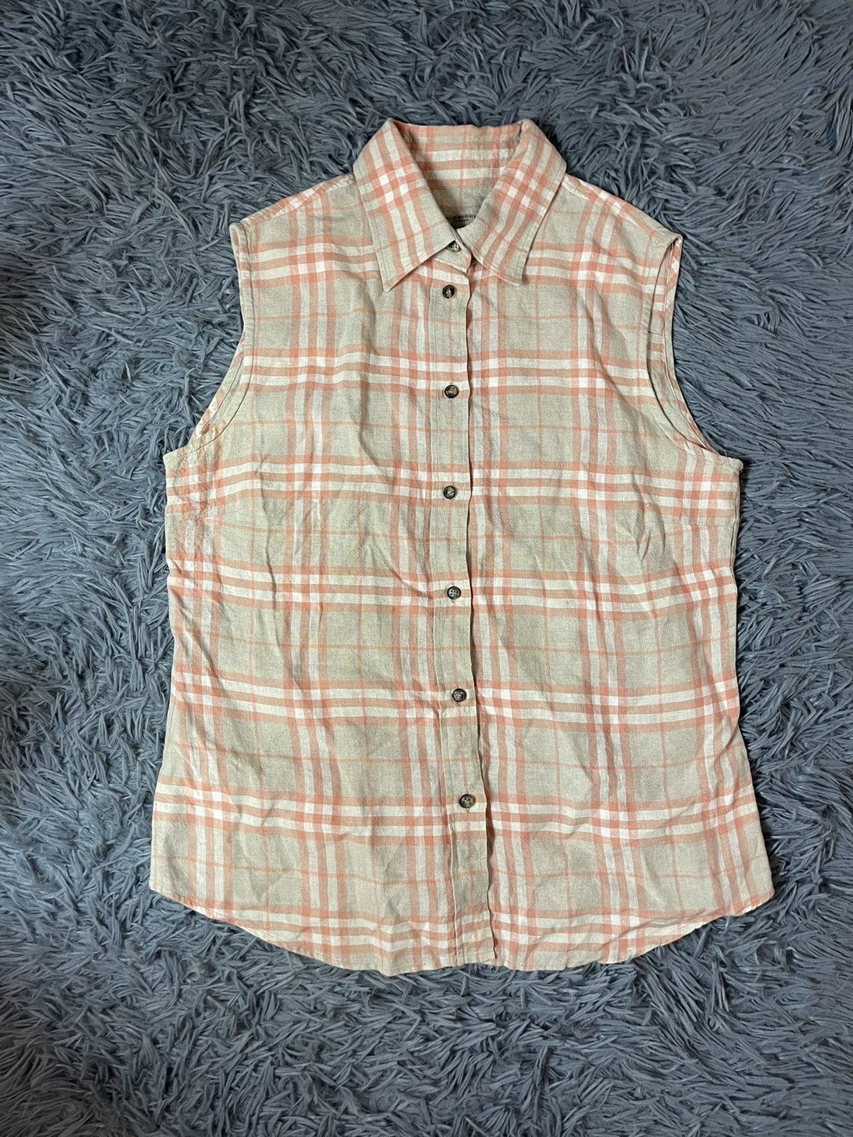 Burberry 100% linen nova check tartan sleeveless shirt