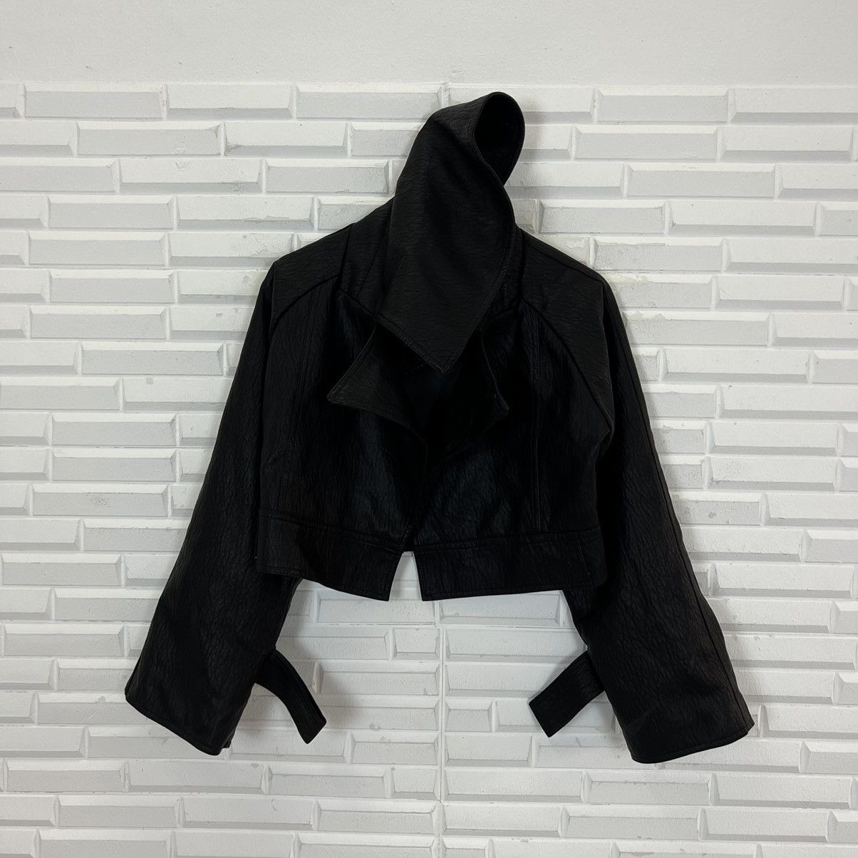 Japanese Brand CROPPED BIKER PARACHUTE LEATHER JACKET AFTF BASIC OUTERWEAR Size US S / EU 44-46 / 1 - 14 Thumbnail