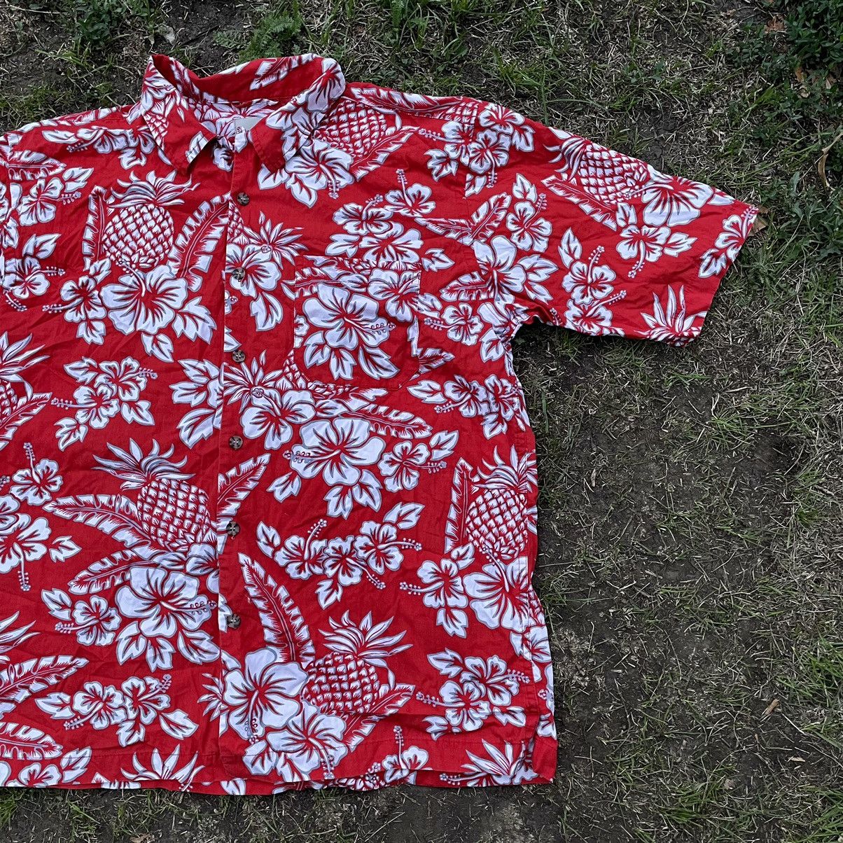 Vintage Vintage 90s Floral All Over Print Hawaiian Shirt Red Boxy L Size US L / EU 52-54 / 3 - 3 Thumbnail