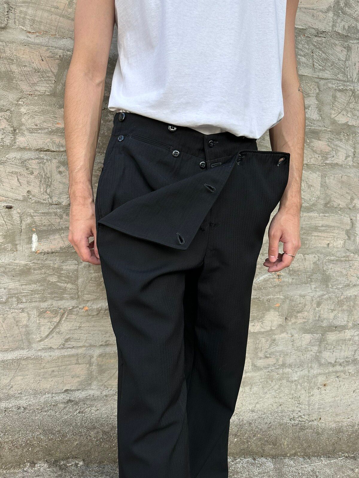 Pre-owned Le Laboureur X Vintage 1940s British Sailor Style Suspender Wool Trousers In Black