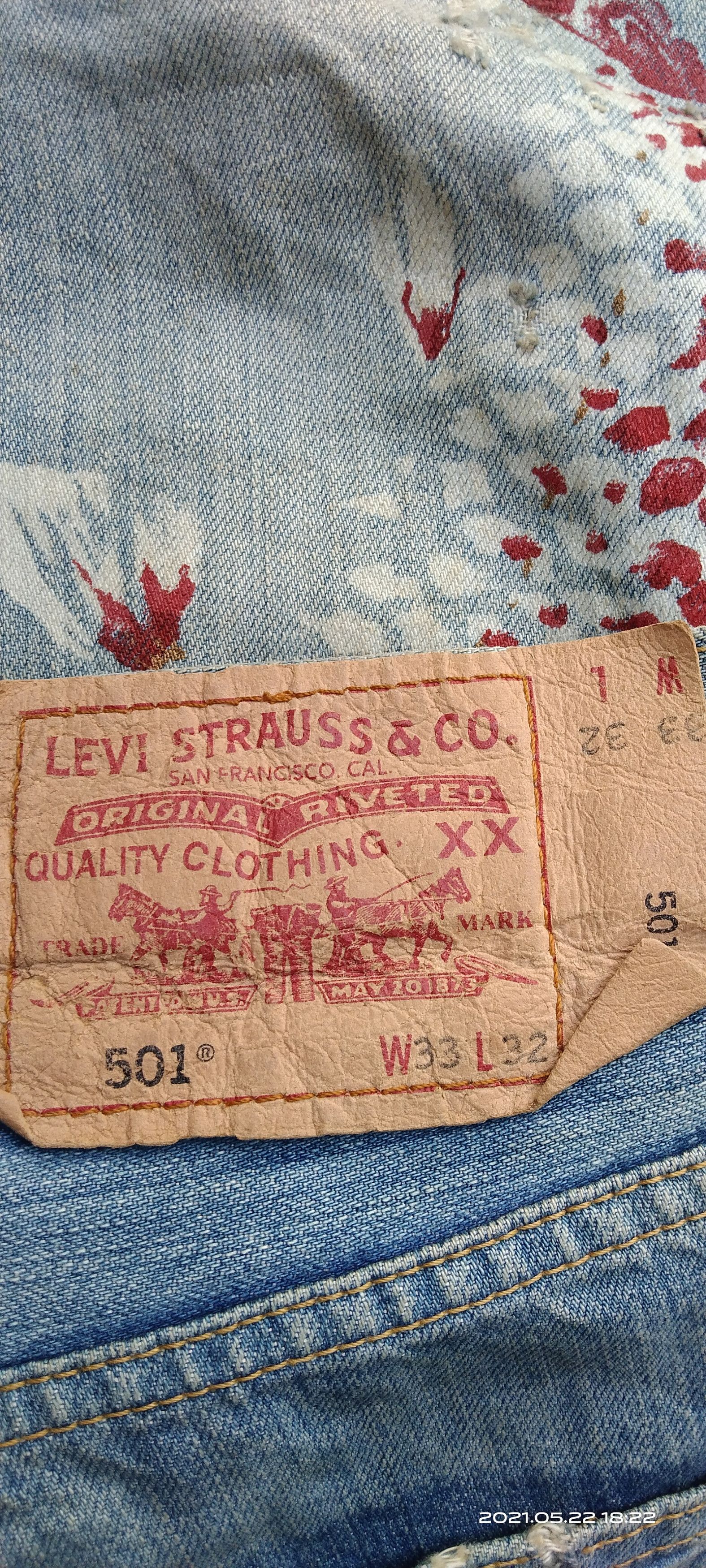 Art Comes First × Levi's DISTRESSED LEVIS 501 JAPANESE TRADITIONAL KOI ART Size US 33 - 12 Thumbnail