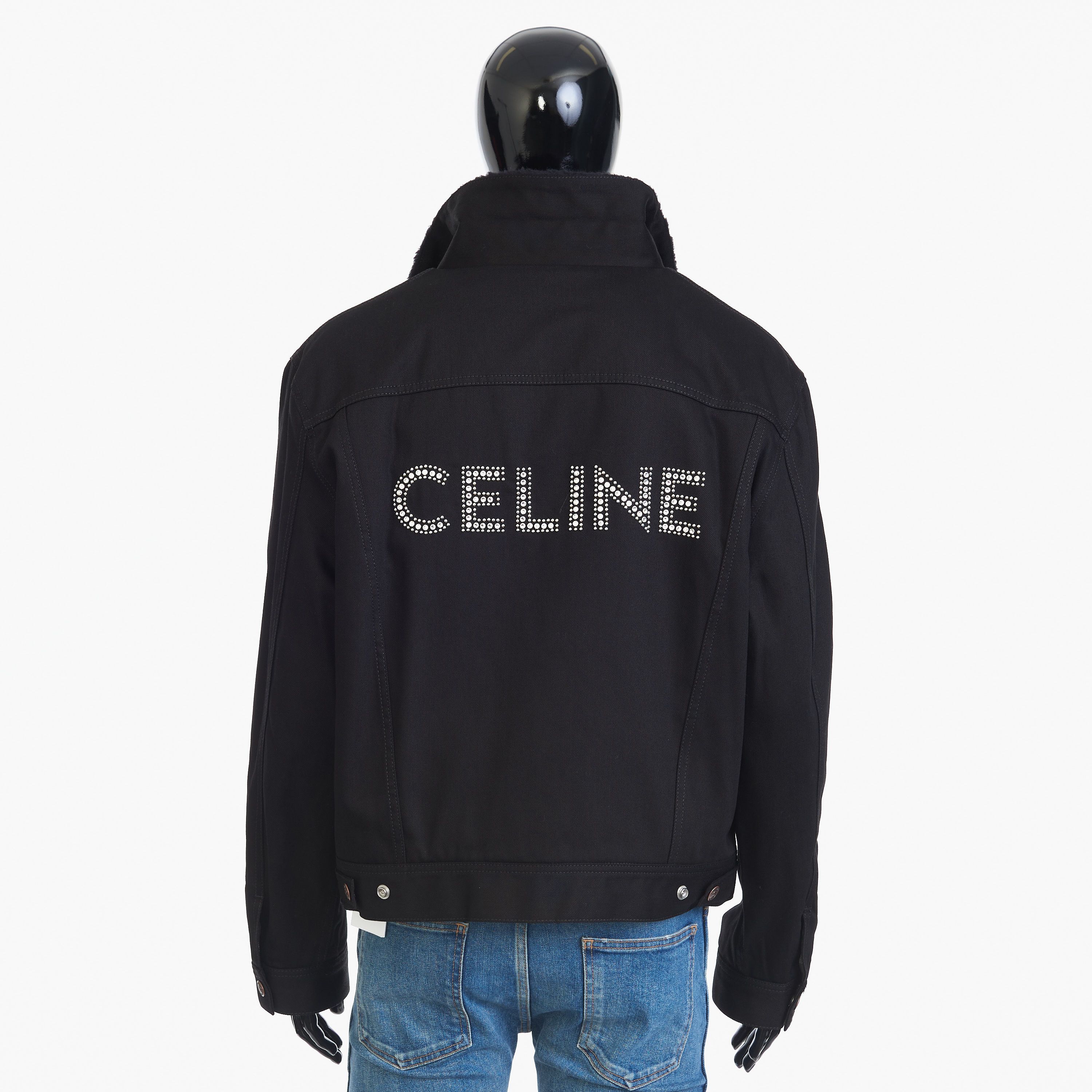 Celine Trucker Sherpa Jacket In Black Wash Denim Sequin
