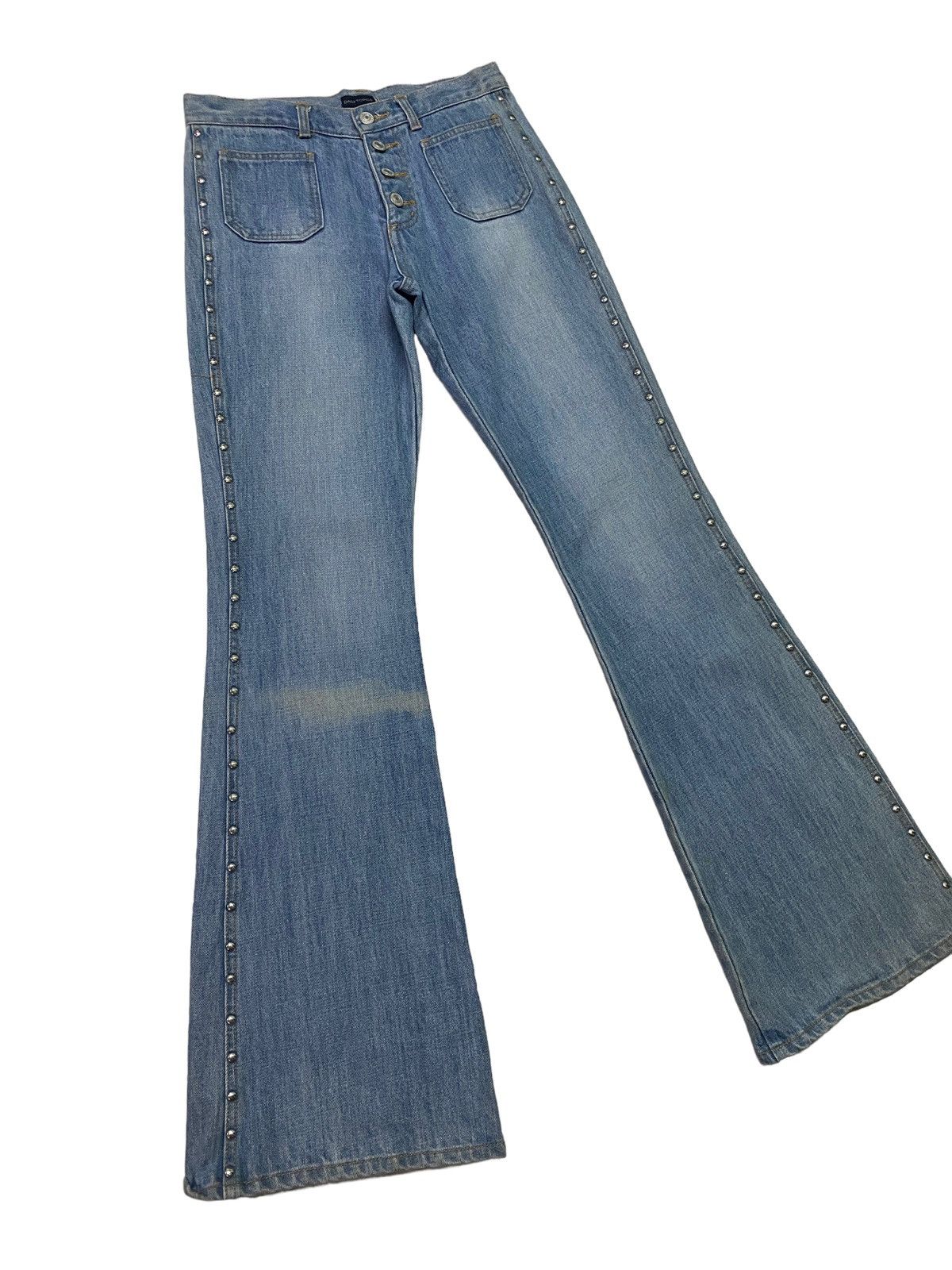 image of Tornado Mart x Vintage Super Flared Vintage Daily Topics Bell Bottom Denim S44K in Blue (Size 27)