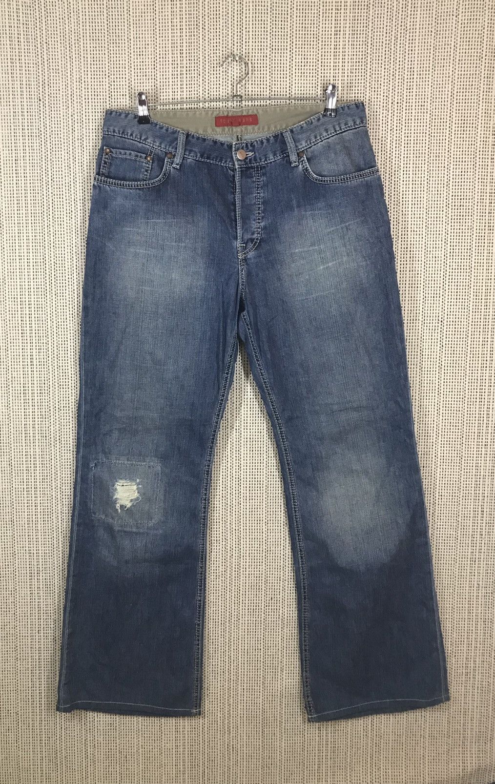 image of Fcuk Distressed Wide Leg Denim in Blue, Men's (Size 34)