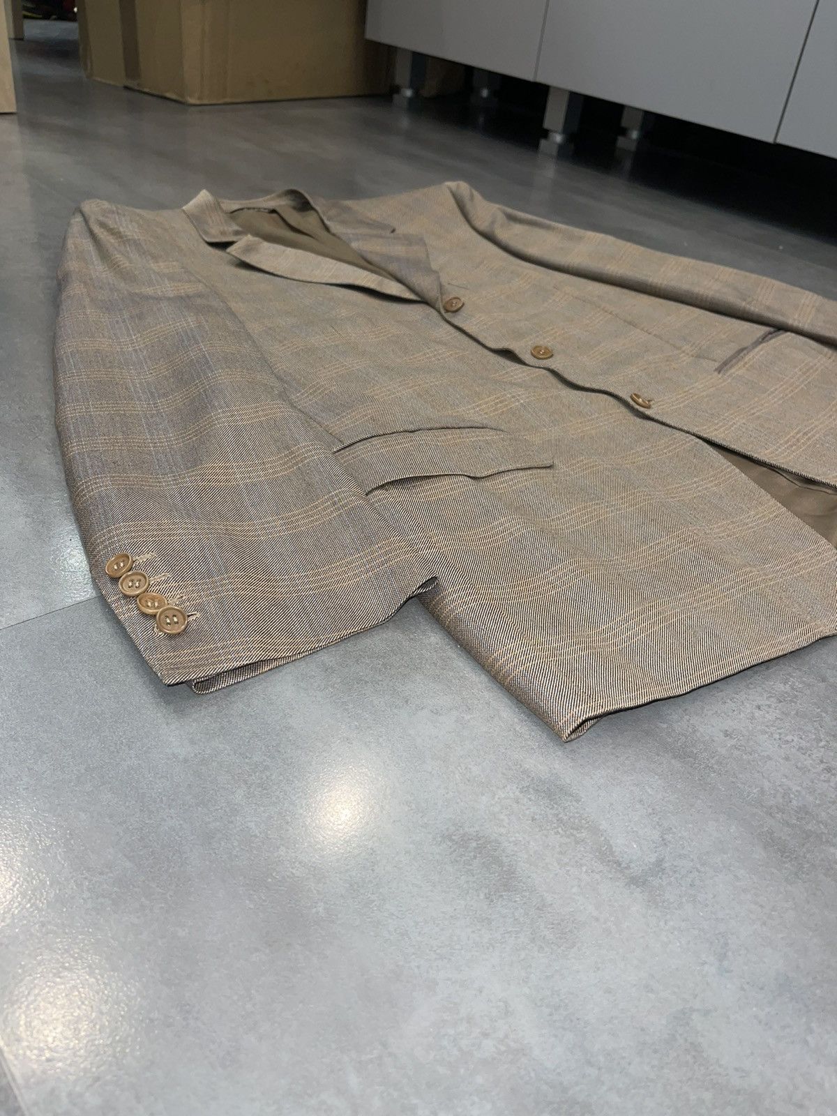 Canali Canali Checkered Silk Wool Light Brown Blazer Size US L / EU 52-54 / 3 - 3 Thumbnail