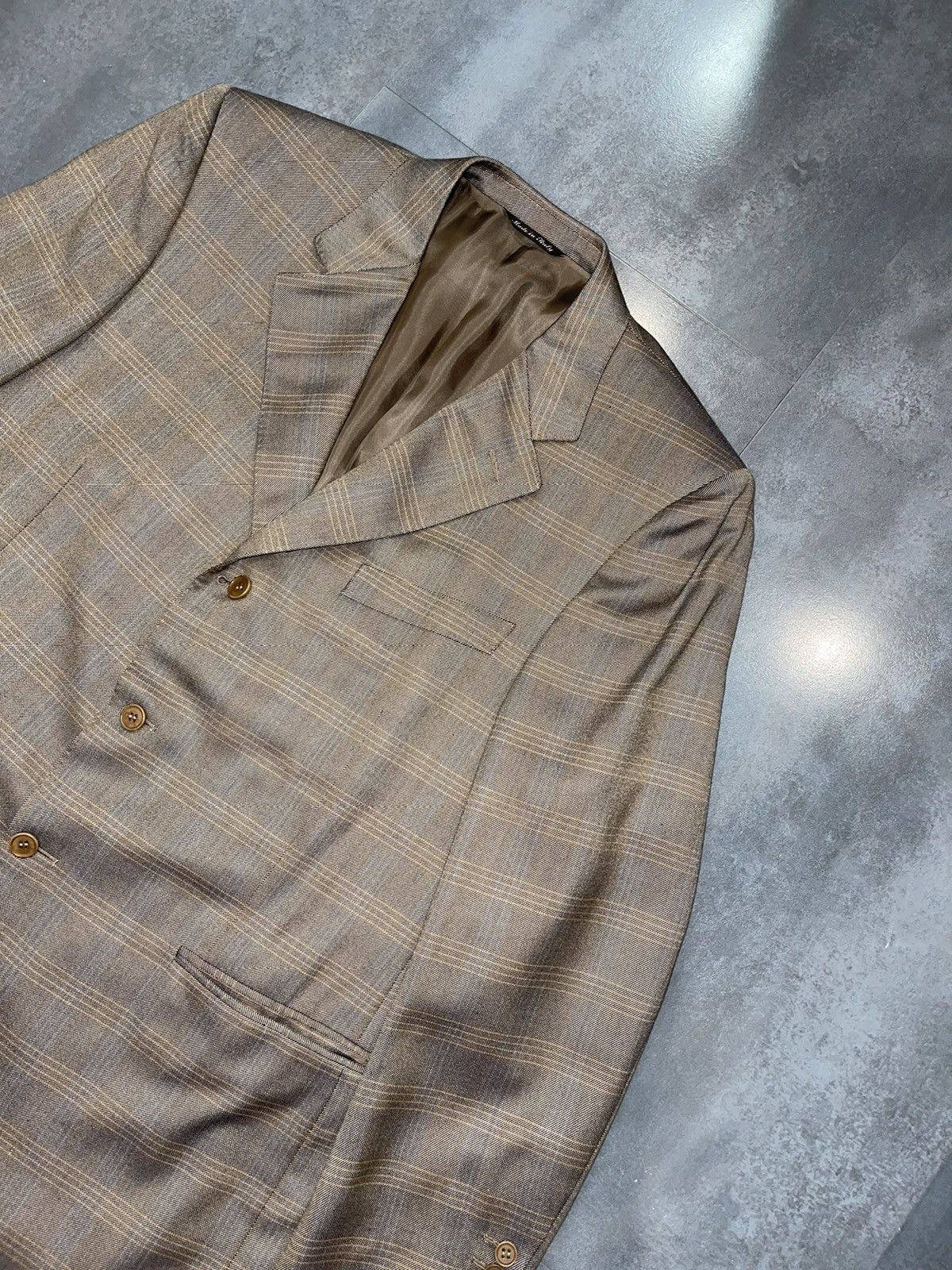 Canali Canali Checkered Silk Wool Light Brown Blazer Size US L / EU 52-54 / 3 - 4 Thumbnail