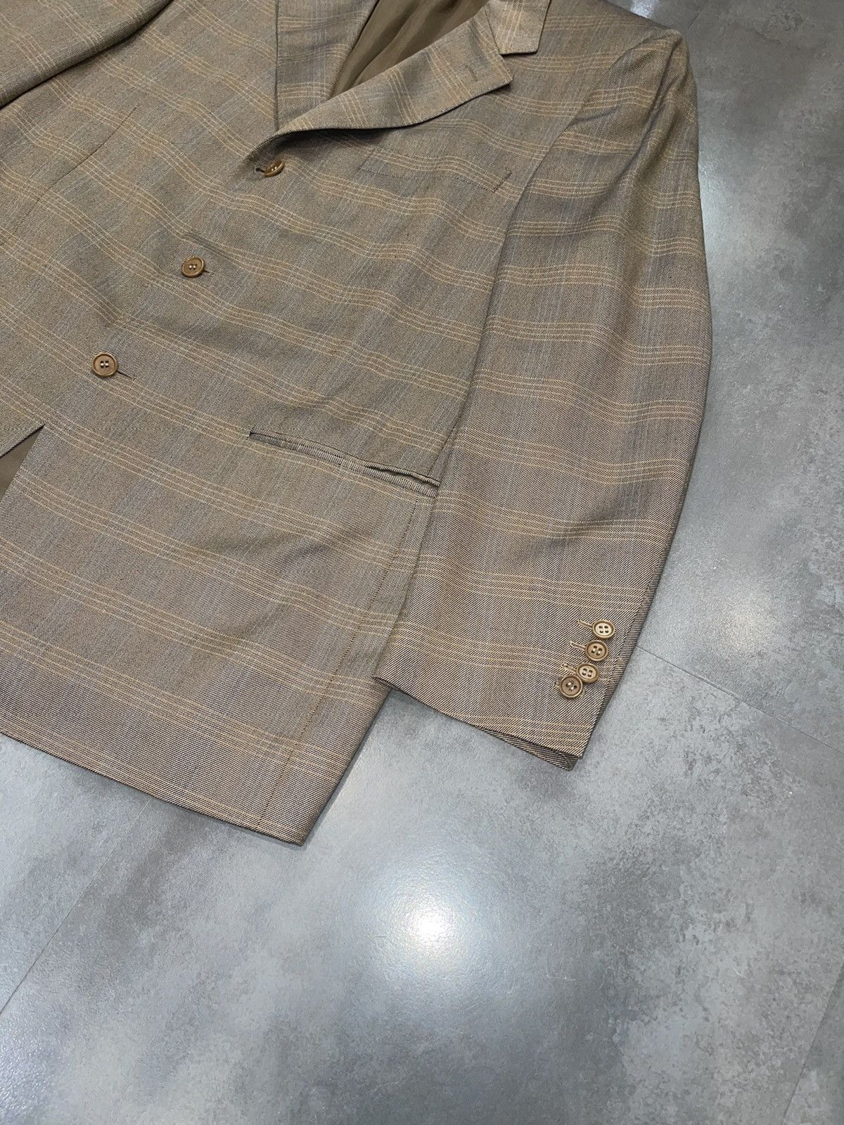 Canali Canali Checkered Silk Wool Light Brown Blazer Size US L / EU 52-54 / 3 - 2 Thumbnail