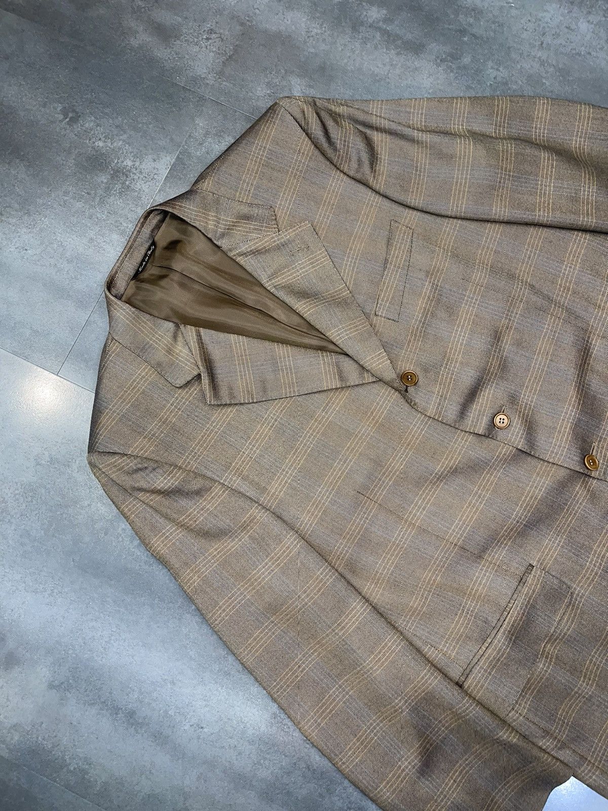 Canali Canali Checkered Silk Wool Light Brown Blazer Size US L / EU 52-54 / 3 - 5 Thumbnail