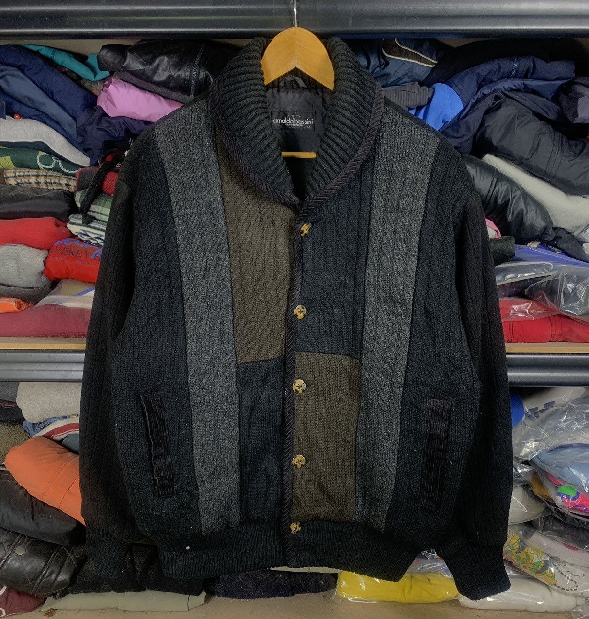 image of Avant Garde x Vintage Arnaldo Bassini Patchwork Style Knit Jacket in Black, Men's (Size Medium)