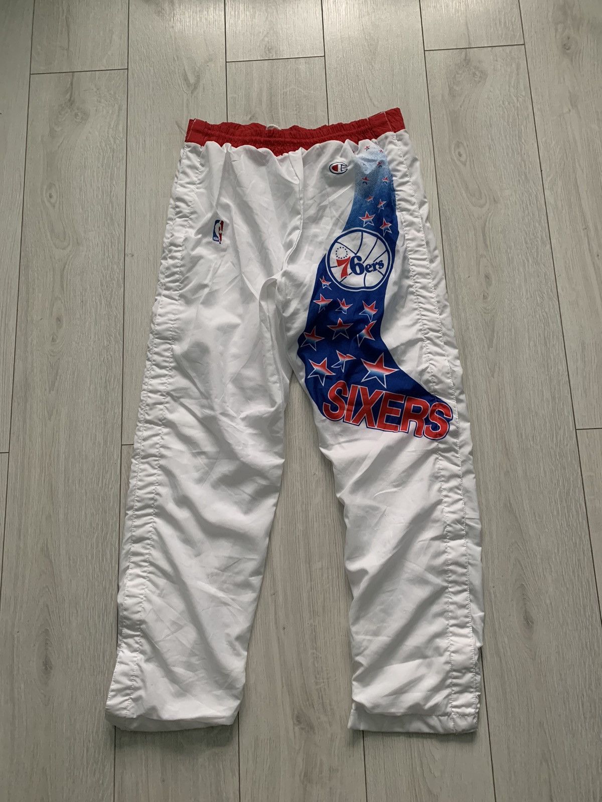 image of Champion x NBA Philadelphia 76Ers Vintage 90's Sweatpants / Track Pants in White, Men's (Size 34)