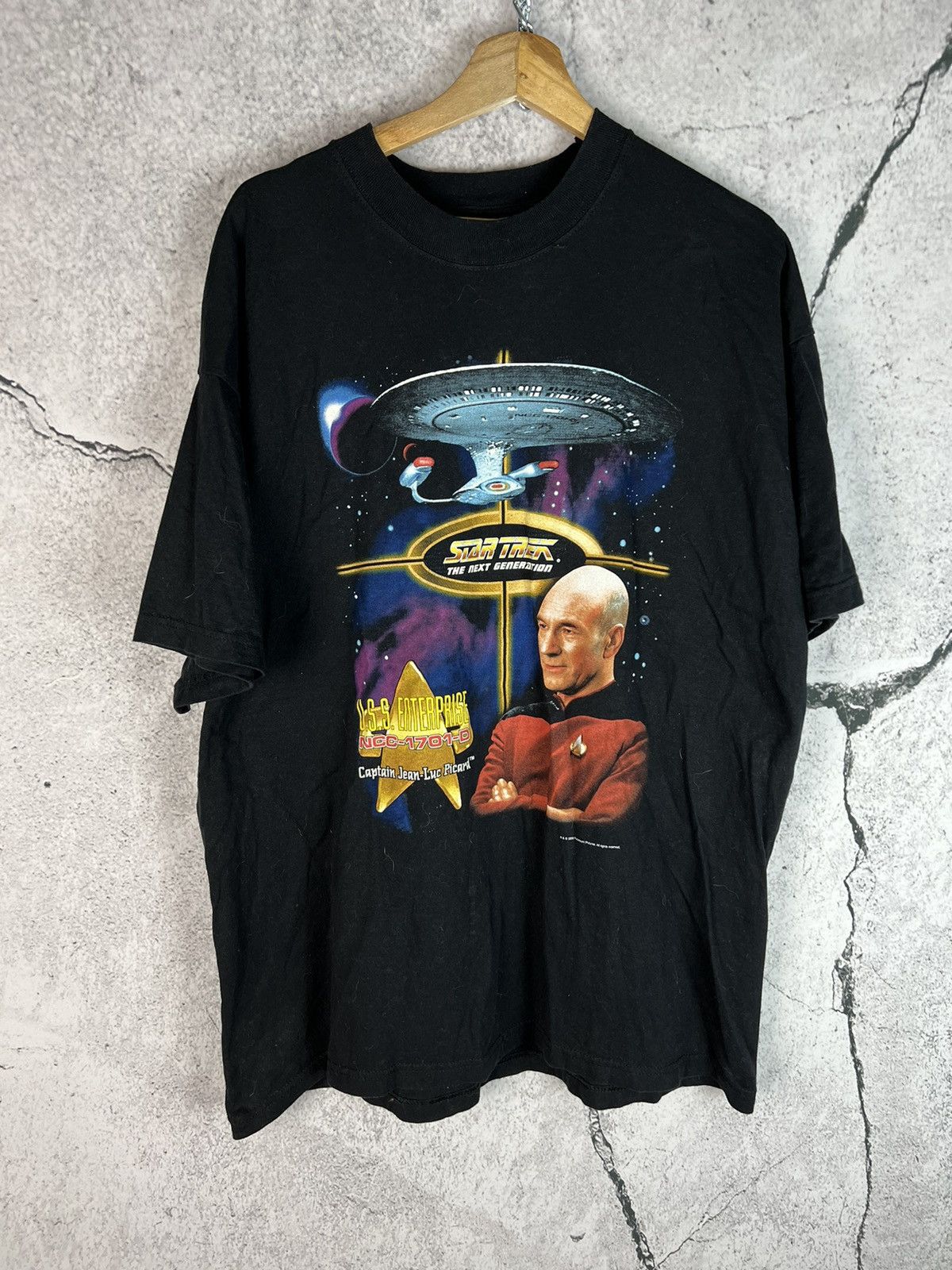 T-shirt Vintage Star Trek : La Nouvelle Génération Années 80 - Taille L, Noir, Occasion Très Bon état